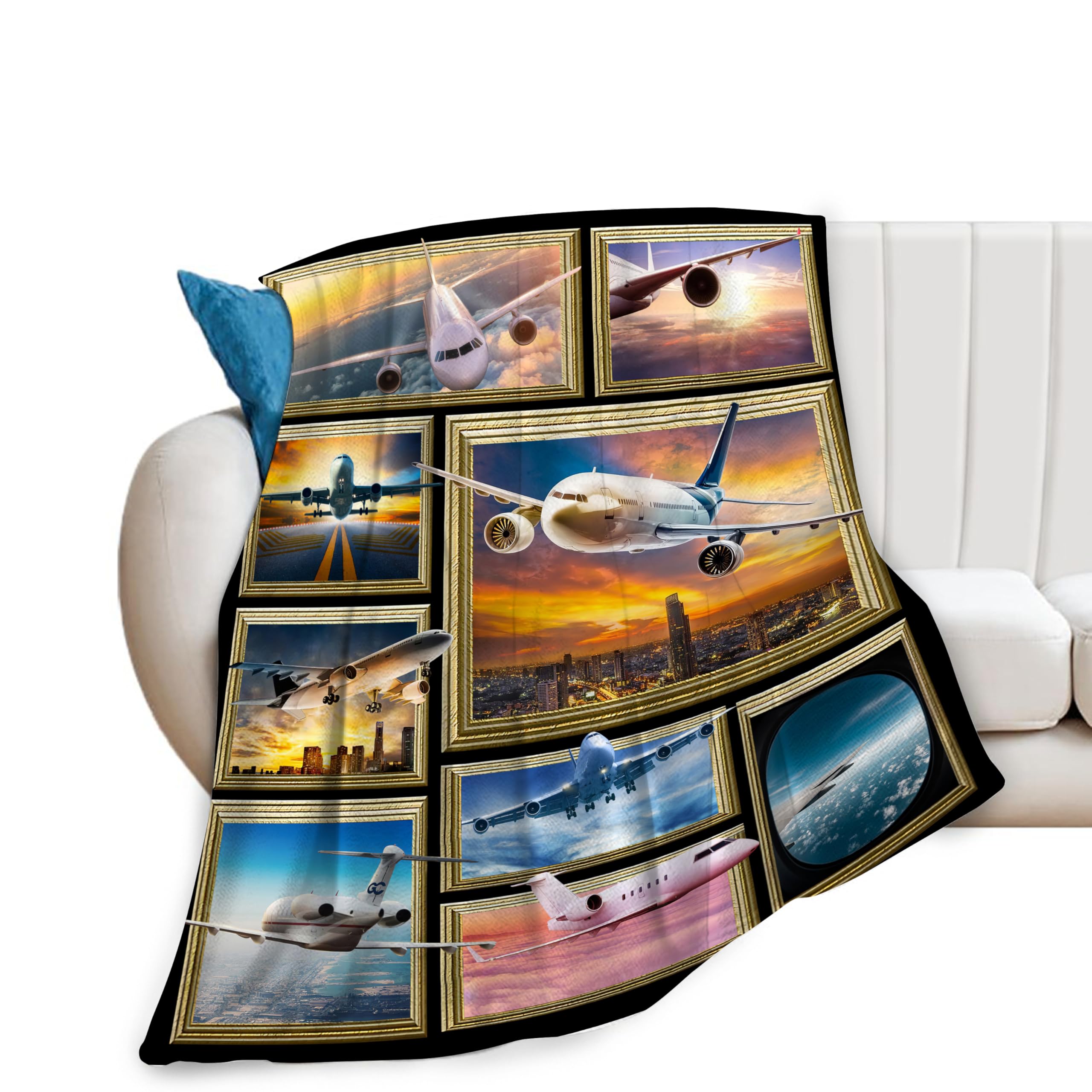 Airplane Blanket Aviation Throw Blanket Soft Fleece Flannel Bedding Plane Pilot Gifts for Men Pilots Boys Girls Lovers Adults Stuff Plush for Couch Sofa Bed Room Decor 60"X80"
