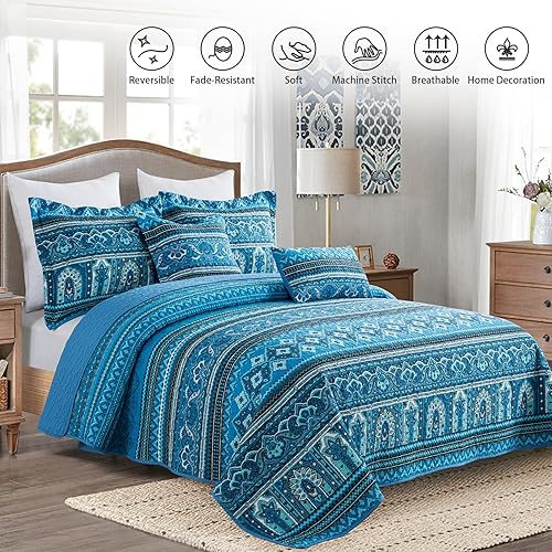 Miniatura 7 de Juego de ropa de cama de algodón tamaño Queen  Colchas ligeras bohemias tamaño Queen para cama, juegos de edredón, edredones de 3 piezas tamaño