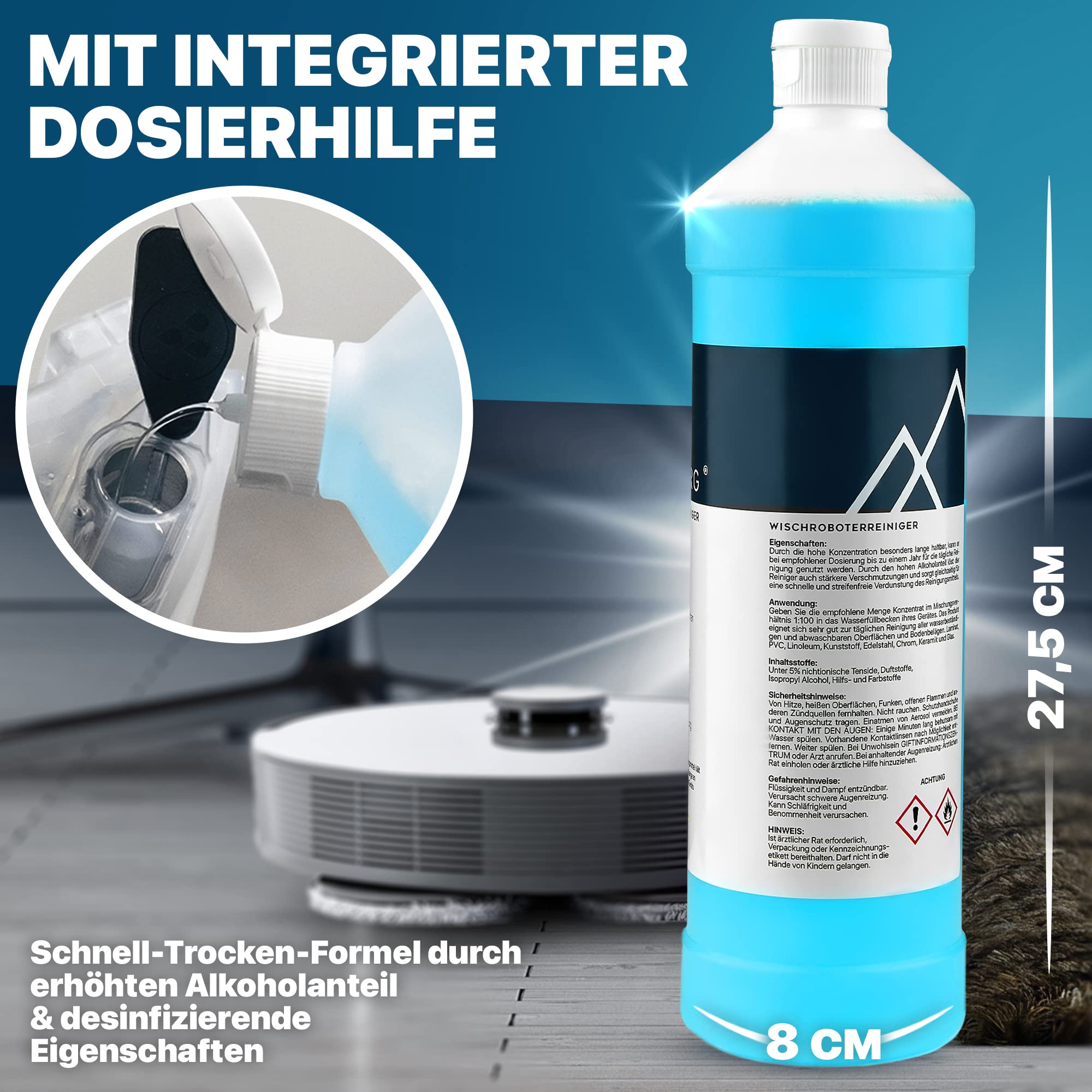 KLARBERG 4L Wischroboter Reinigungsmittel Konzentrat für Boden-/Saugroboter | Bodenreiniger für Saugwischer Nasssauger und Saugroboter mit Wischfunktion. Reinigt Laminat Fliesen und Parkett streifenfrei.