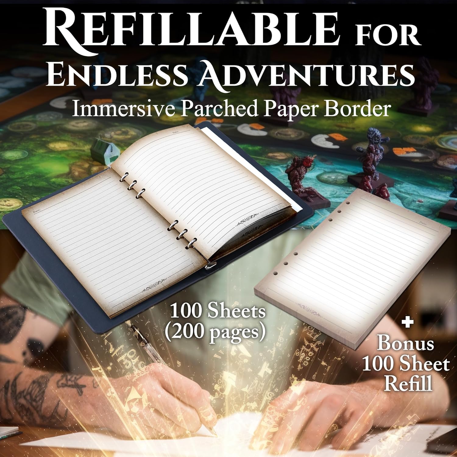 DND Notebook Journal Refillable Binder - A5 Story Forge 400 Pages (200 Sheets) with Breathtaking 3D Tree of Life Design - Perfect for Dungeons and Dragons (D&D) - Bonus Tabs and Ruler (Navy Copper)