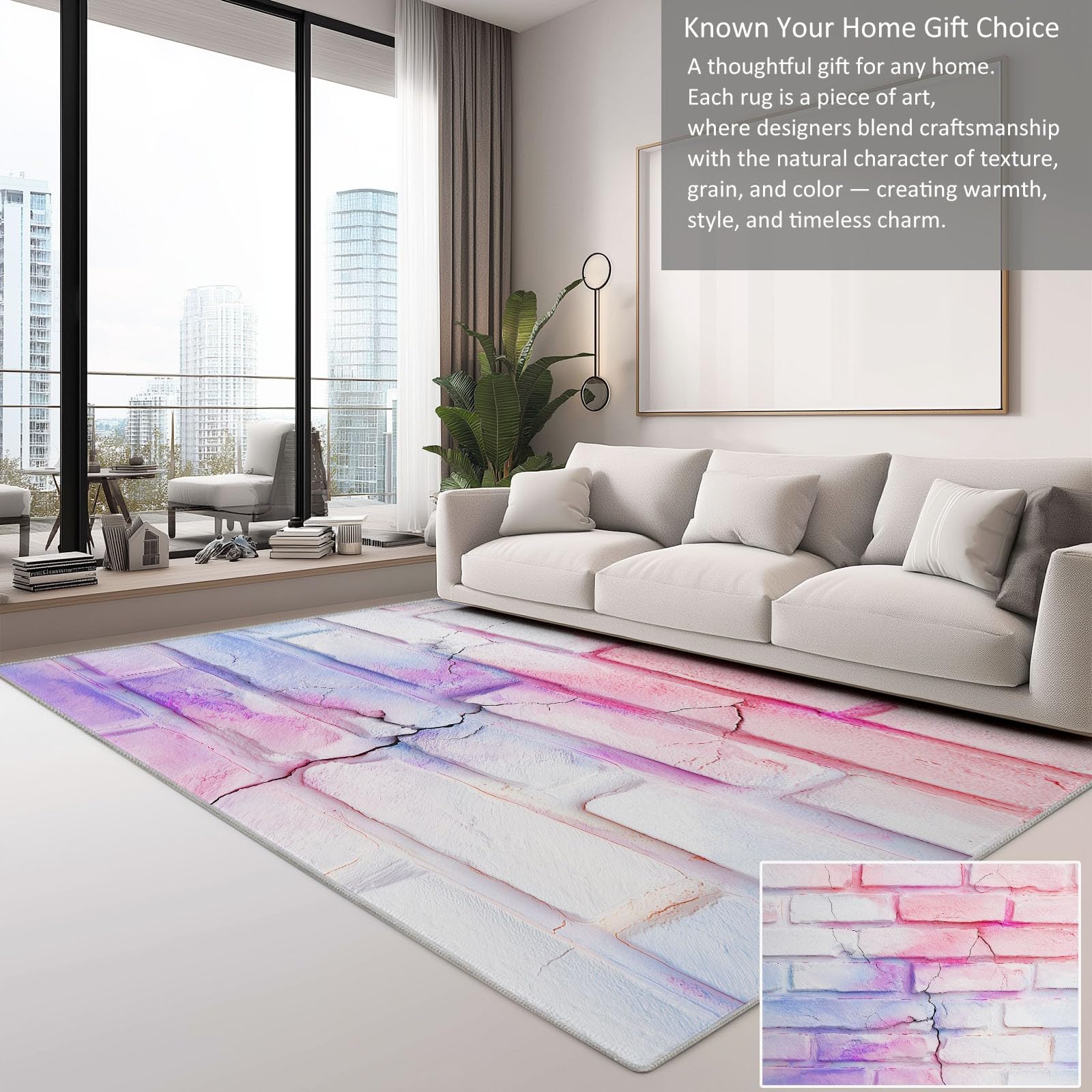 Nowoczesny zmywalny dywan 140 x 200 cm geometryczny ceglany ceglany, miękki różowy biały antypoślizgowy dywan do salonu sypialni pokoju zabaw - odpowiedni dla dzieci i zwierząt domowych