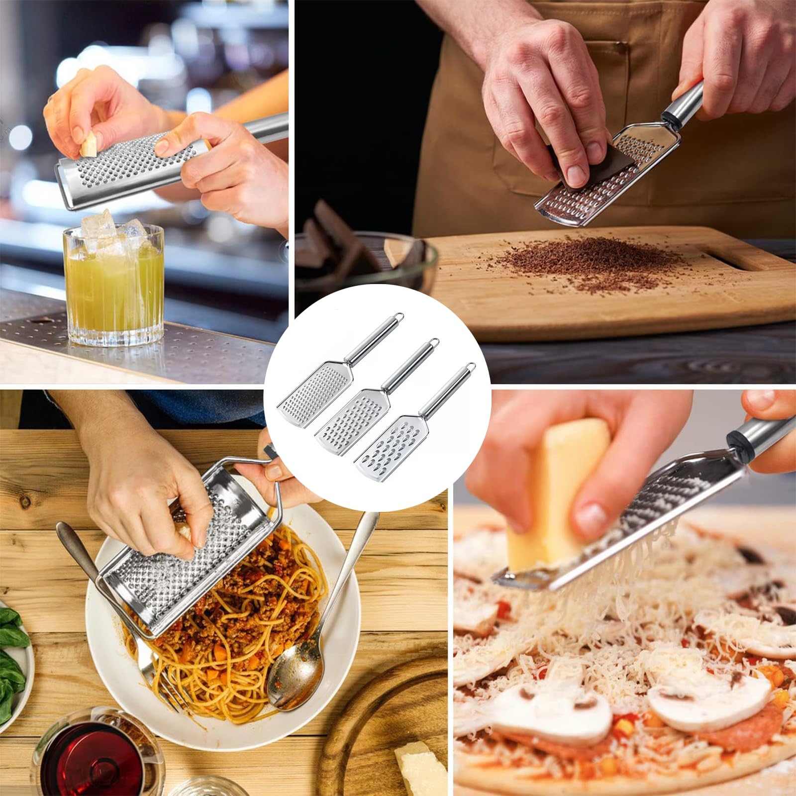 Cheese Grater, 3 Pcs Multifunctional Grater with Handle, Graters for Kitchen Used for Grate Chocolate Cheese, Carrot, Ginger - Image 4