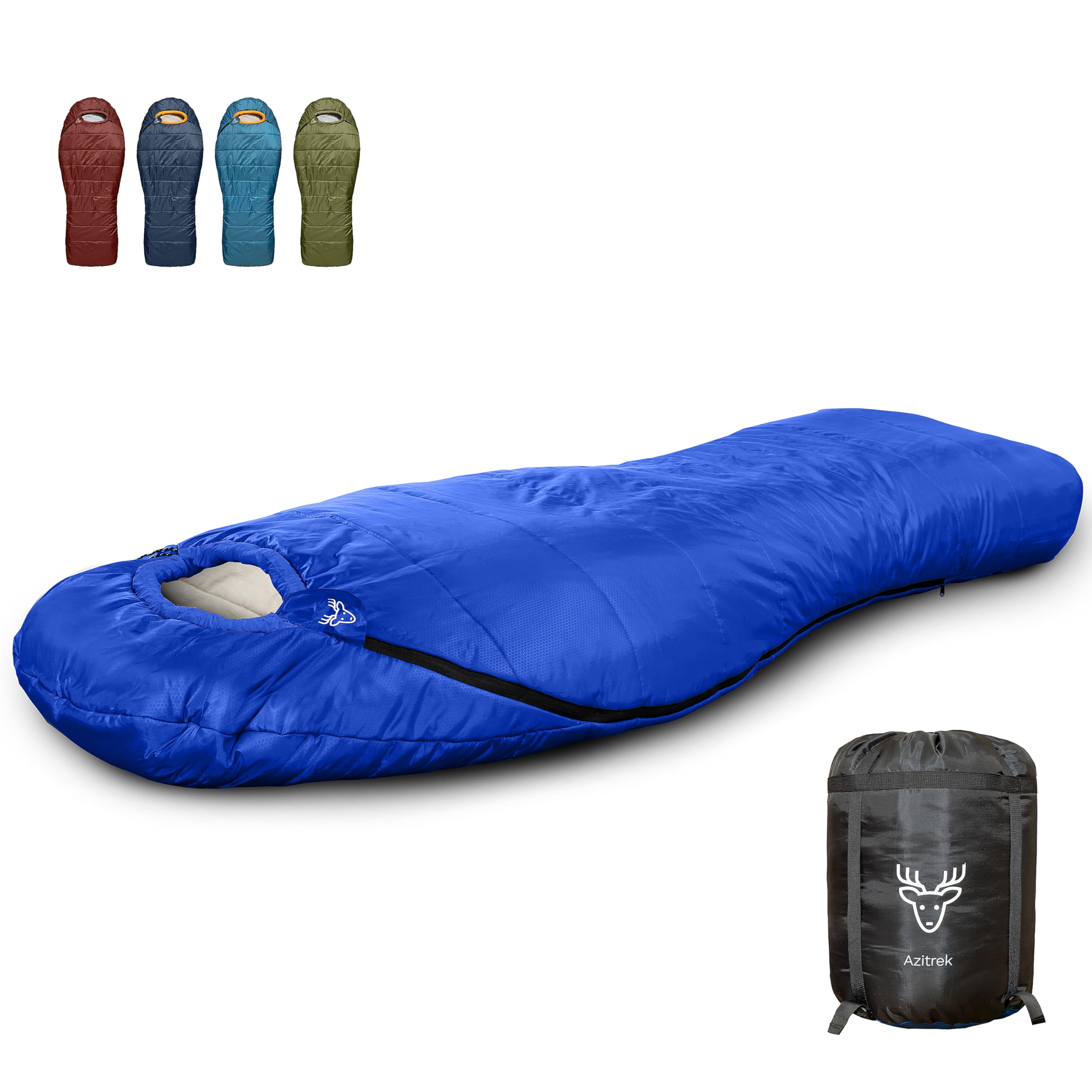 AZITREK0 Degree Sleeping Bags for Adult and Youth | Mummy Peanut Shape - Side Sleeper Friendly | XXL Big and Tall Winter Cold Weather Camping Sleeping Bag w. Compression Sack