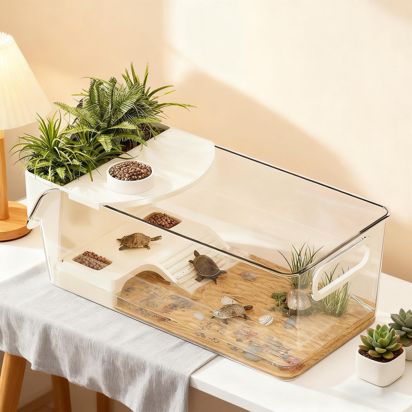 Acuario Grande para Tortugas,Terrario Grande con Plataforma para Tomar El Sol | De Terrario Acuático para Alimentación De Tortugas,para Ranas Cangrejos Animales Pequeños y Entusiastas del