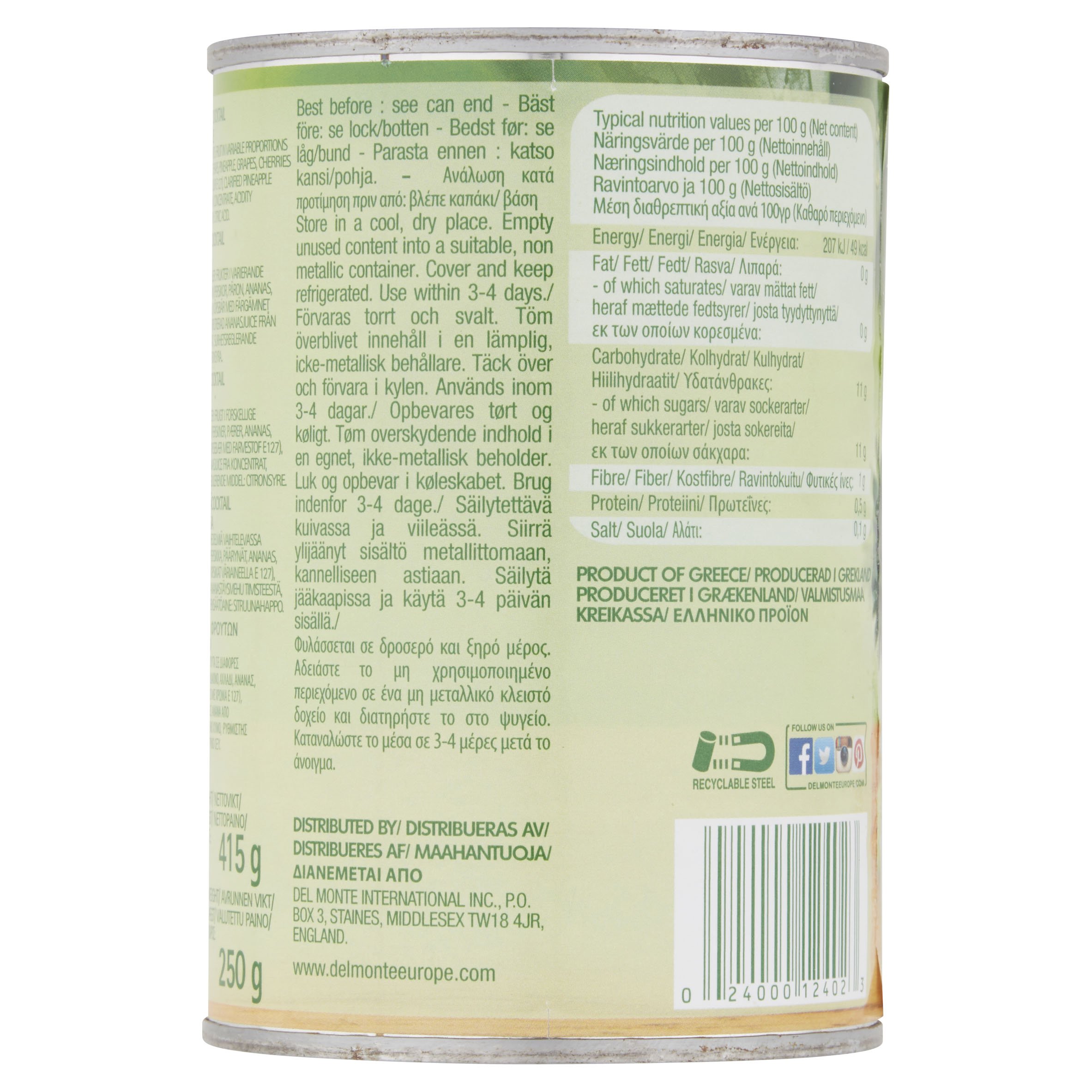Del Monte Cóctel de frutas en zumo, 12 unidades (12 x 250 g)