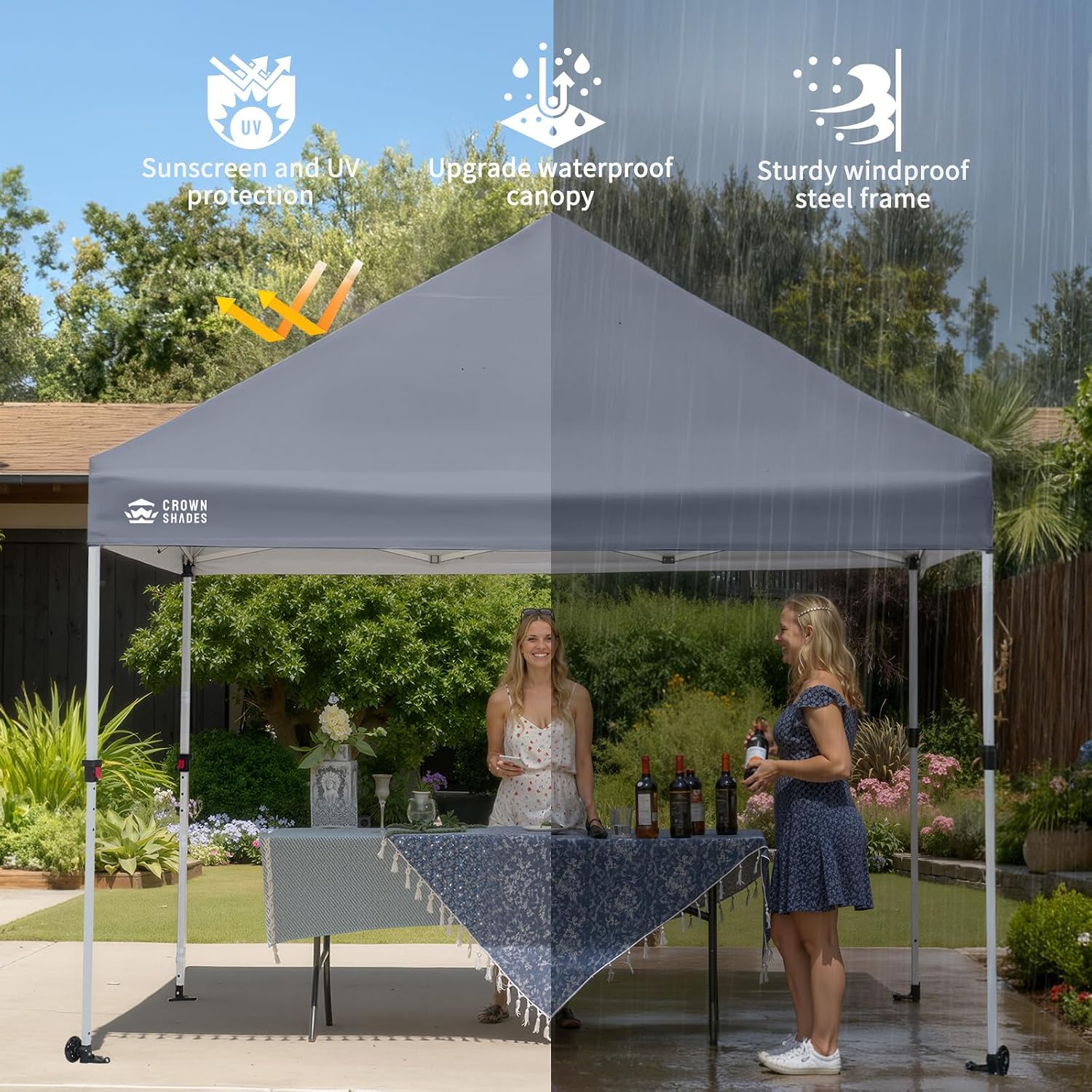 CROWN SHADES 10x10 Heavy Duty Canopy - Premium Pop Up Canopy Tent - Extra Sun Shade Protection with 400D Strength Oxford Fabric - Great for Trade Shows, Events, Tailgates & Commercial Use, Gray