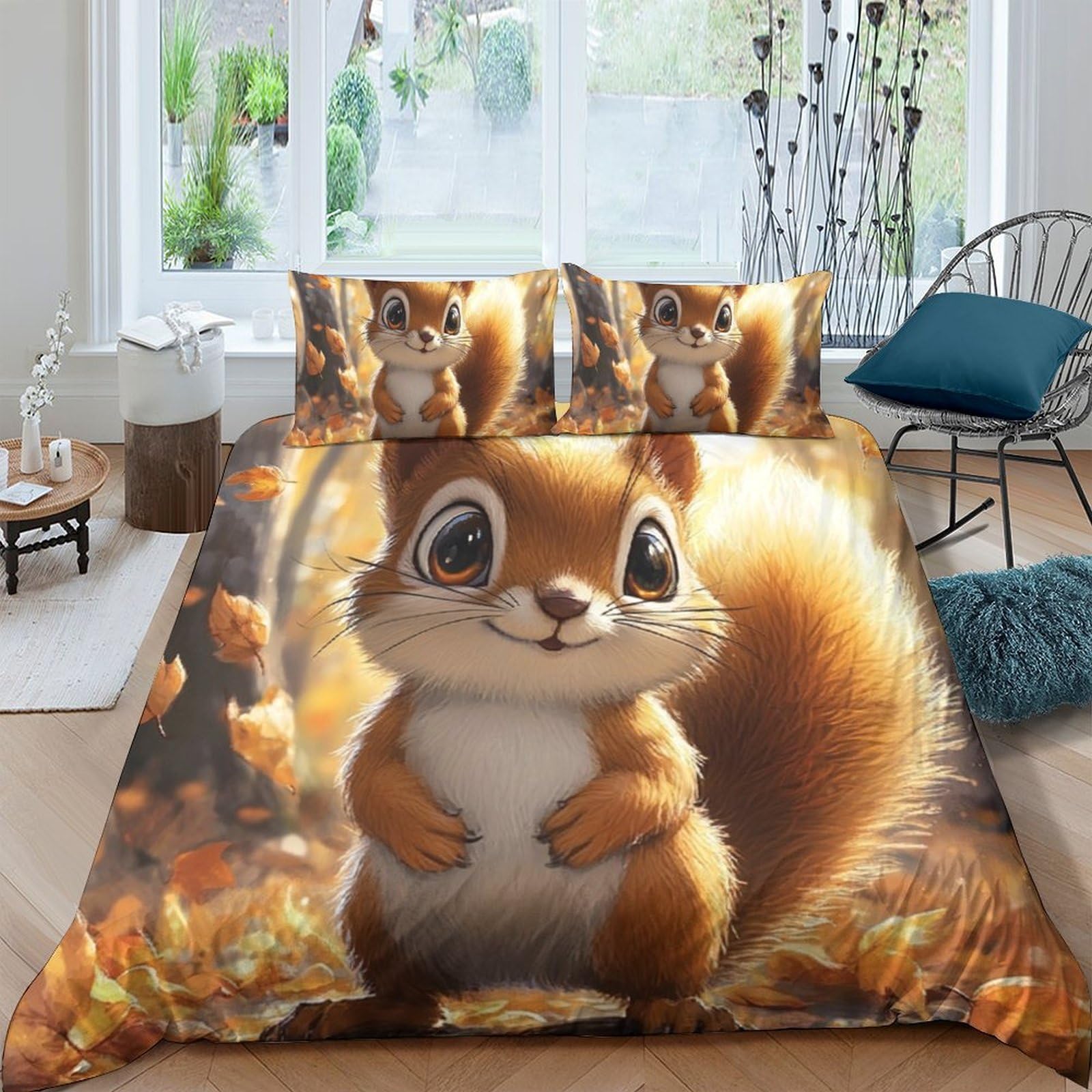Ctjqhvkz Style-2 3D Printed Cartoon Squirrel Fitted Sheet Microfiber Soft Autumn Forest Bed Cover For Bedroom Dorm Mattress Decor Single（135X200cm）