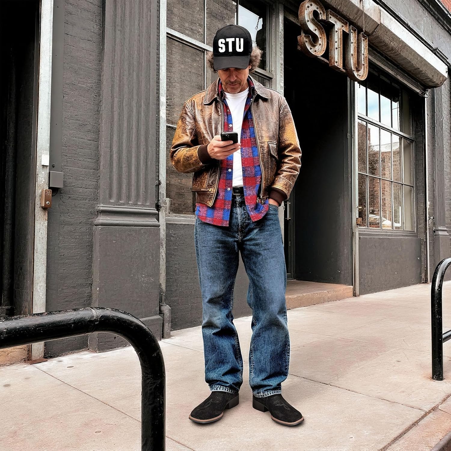 Western Cowboy Boots for Men - Mens Square Toe Chelsea Boots Ankle Cowboy Boots for Men Casual Retro Stylish Boots - Image 3