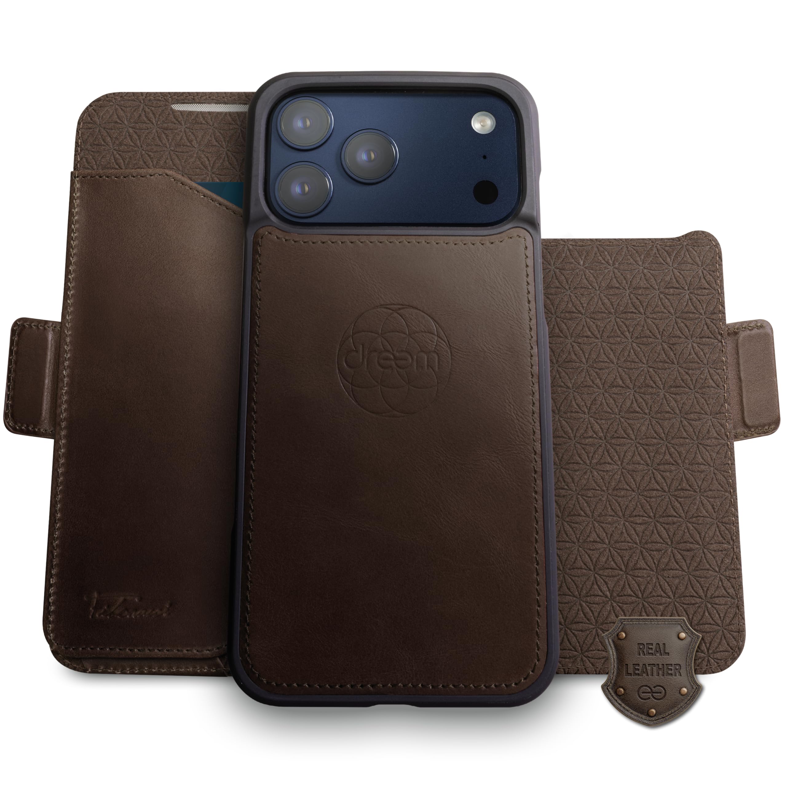 dreem Funda Cartera extraíble para iPhone 17 Pro en Piel auténtica