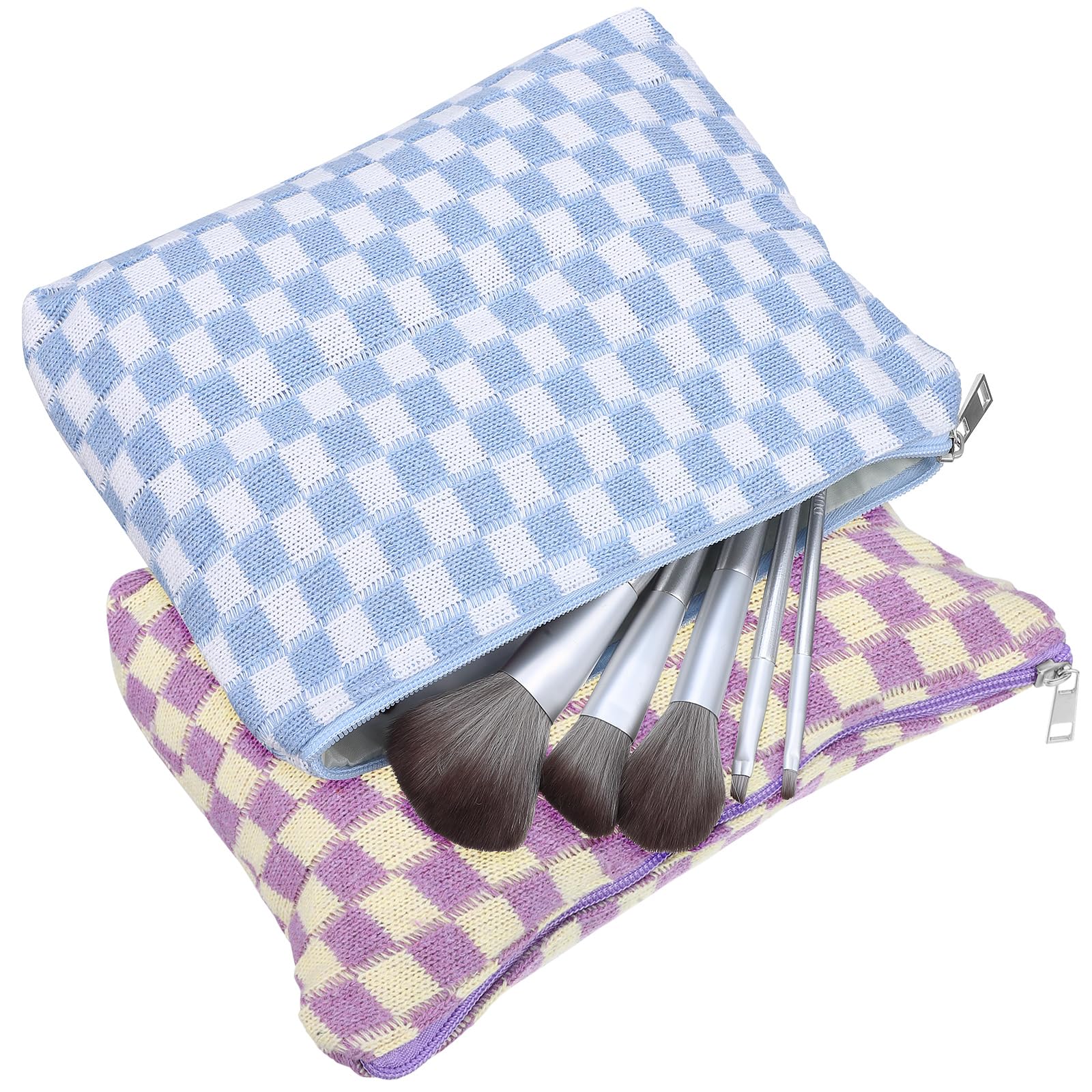 Healeved Checkered Makeup Bag 2-Pack 9.8 Inch Cosmetic Pouches with Zipper for Travel and Sanitary Napkin Storage Organizer