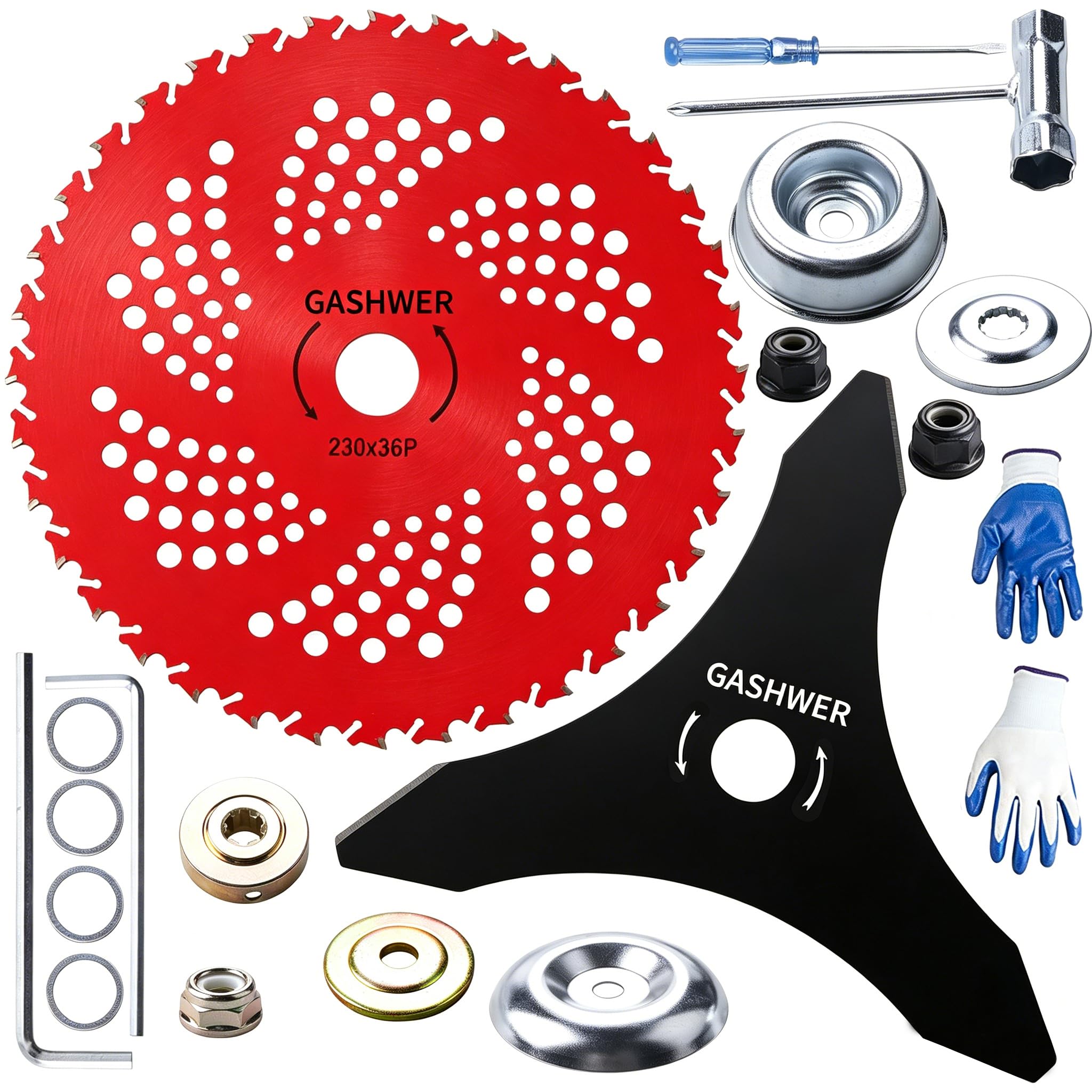 Gashwer Cortador de cepillo de acero al carbono de 10 x 3 dientes y cuchillas con punta de carburo de 9 x 36 dientes con kit de adaptador universal compatible con cortador de cepillo, recortador,
