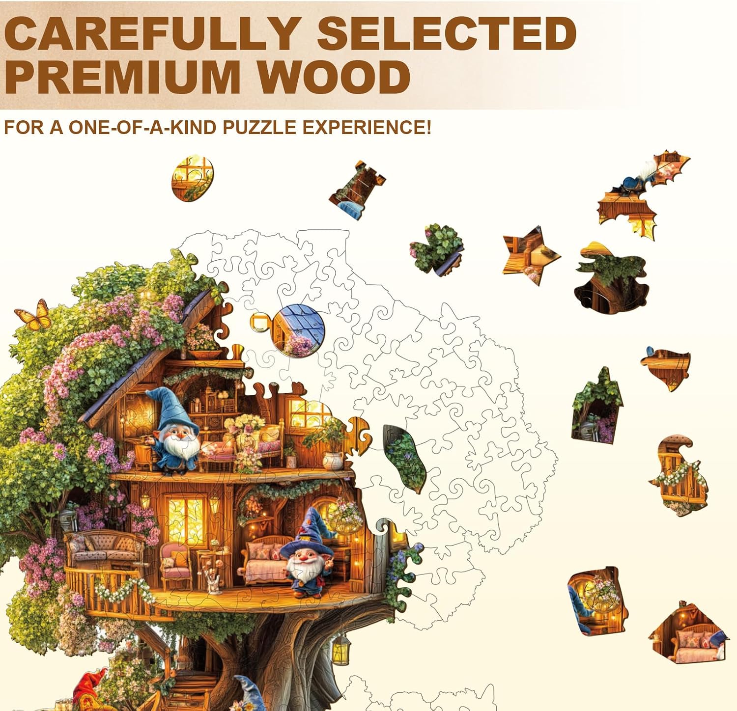 Elf Tree House Puzzles Adults Gifts Wooden 240 Pieces 13.4 * 12.9in image 3