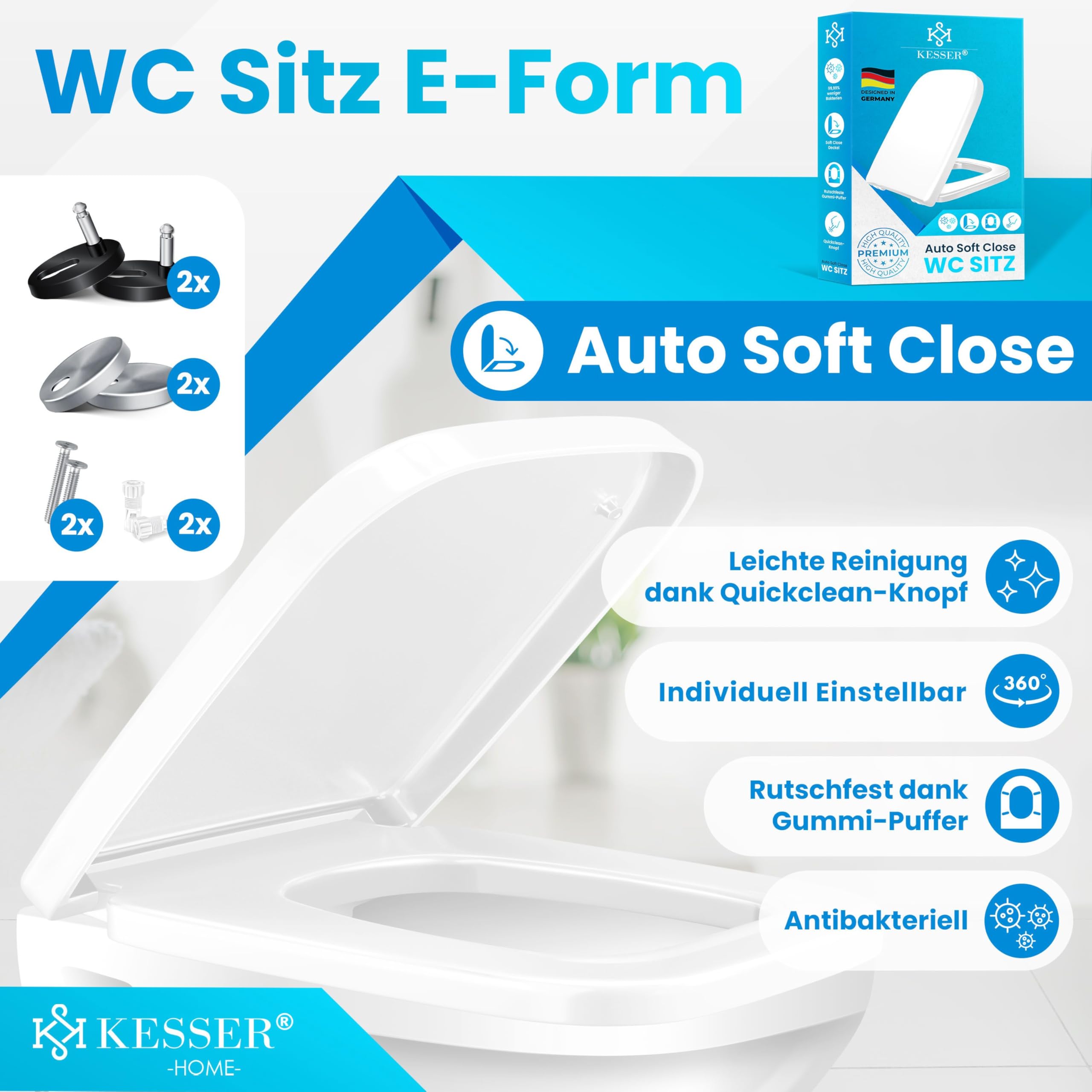 KESSER® WC Sitz mit Absenkautomatik Toilettendeckel Quick-Release-Funktion und Softclose - einfache Montage Klodeckel aus Duroplast Toilettensitz mit Edelstahl Befestigung