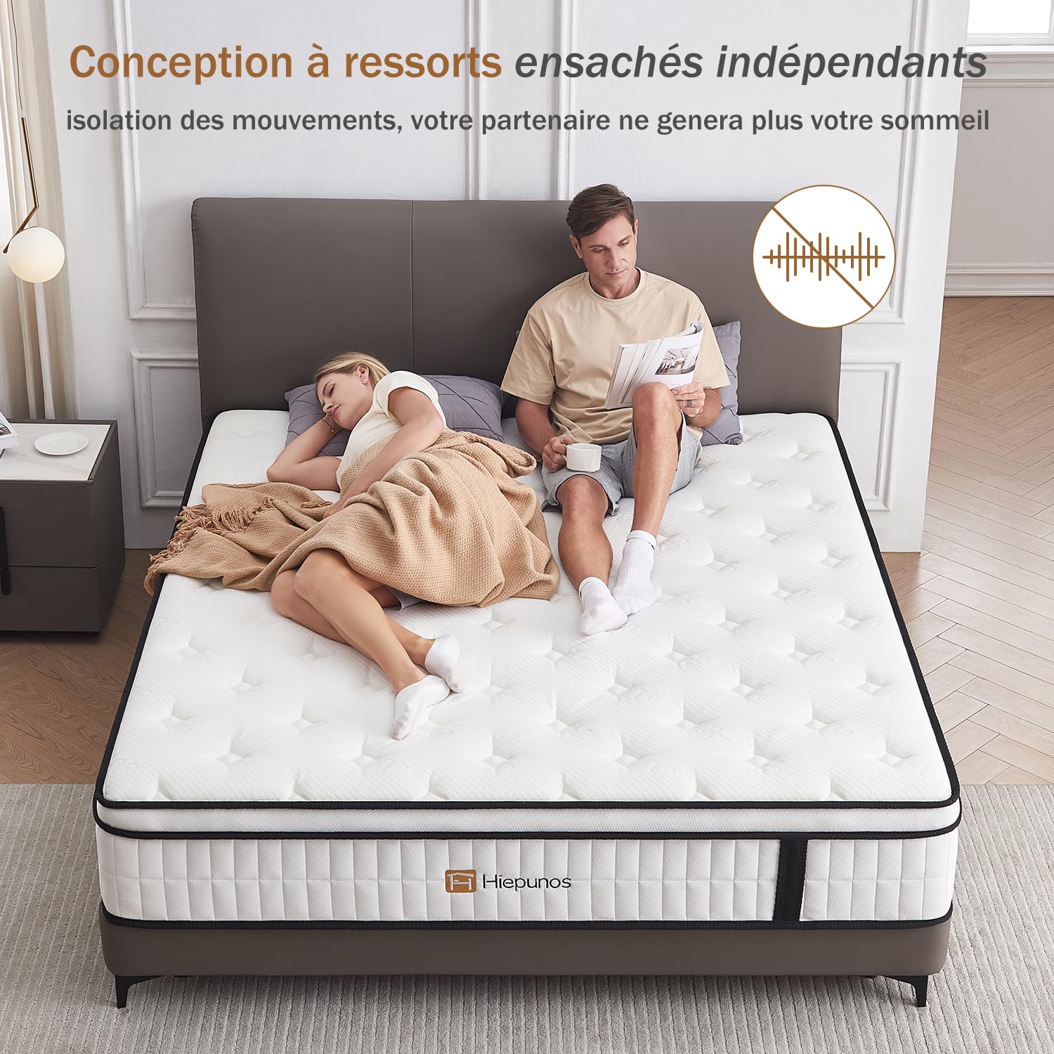 Hiepunos Matelas 140x190 cm, Épaisseur 26cm, Hybride Matelas en Mousse à mémoire de Forme à Ressorts ensachés Indépendants, 7 Zones de Confort, H3 H4 Moyenne Ferme, Durable, Soutien Parfait