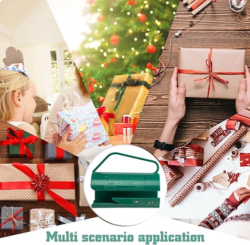 Miniatura 7 de Cortador de rollo de papel de regalo verde, herramienta de corte de papel de regalo de regalo de cumpleaños con mango de corte a presión, fácil