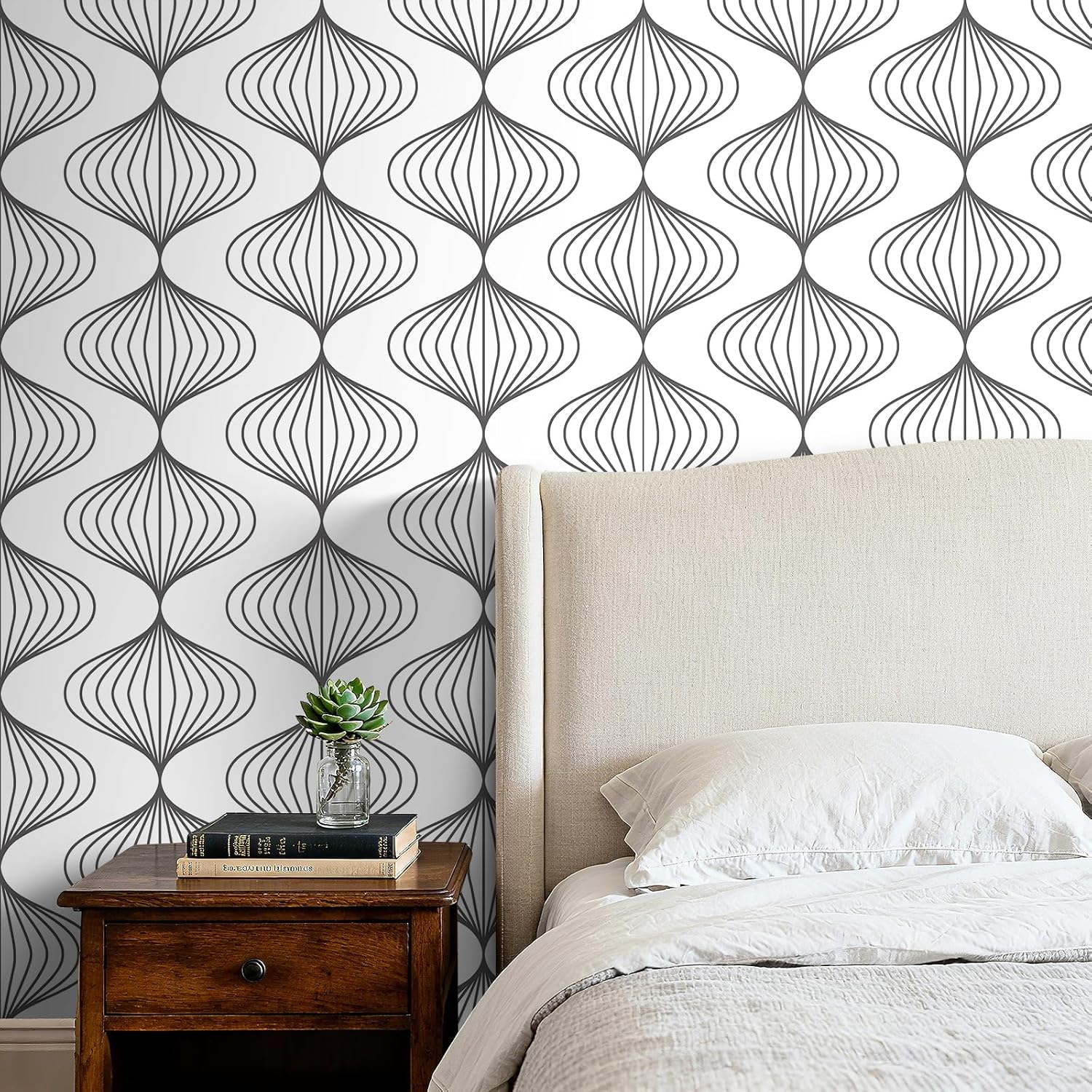 Decotalk White and Grey Geometric Wallpaper for Bathroom Bedroom Geometric Wall Paper Peel and Stick 17.5x120 Inch Abstract Contact Paper White and Grey Ellipses Abstract Wall Vinyl Self Adhesive
