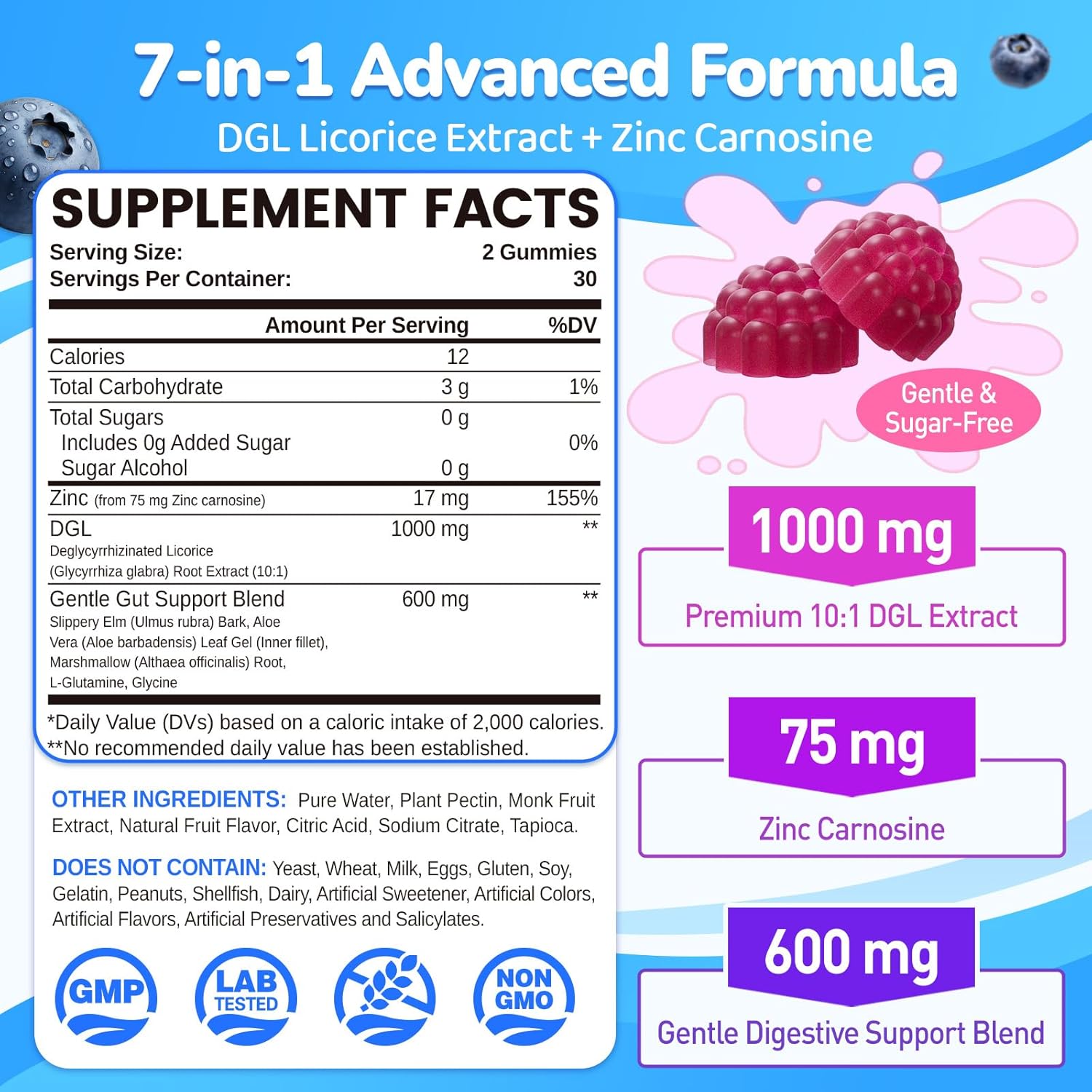 DGL & Zinc Carnosine Gummies, Supports Occasional Stomach Upset & Digestive Comfort, Deglycyrrhizinated Licorice 10:1 Extract, Gentle Gut bland for Stomach Lining Health, Sugar-Free, Non-GMO, 60ct - Image 4