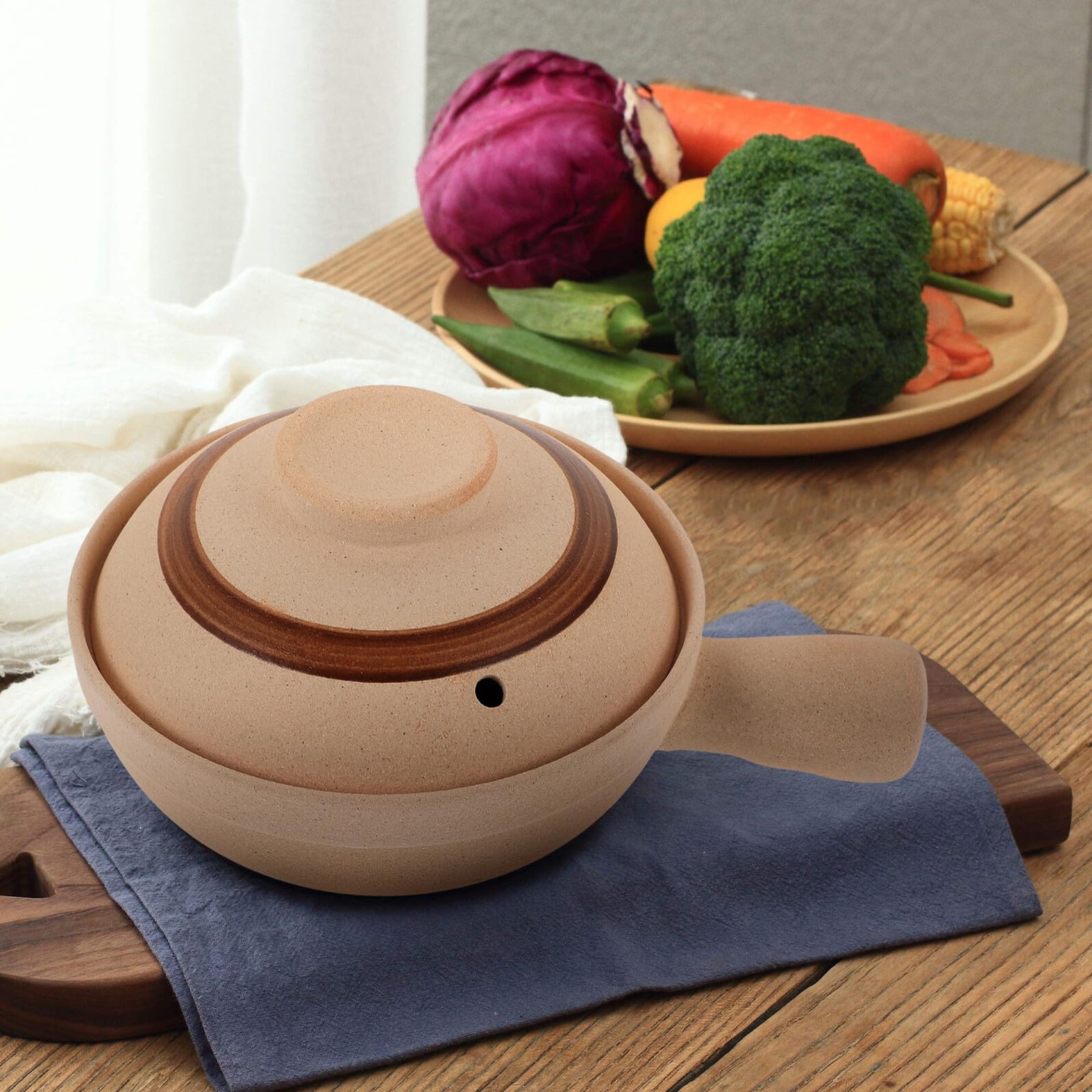 Cabilock Casserole en Céramique pour Soupe et Riz, Marmite de Cuisson Antiadhésive avec Poignée Unique, Préparation Culinaire Cuisine Snack Bar