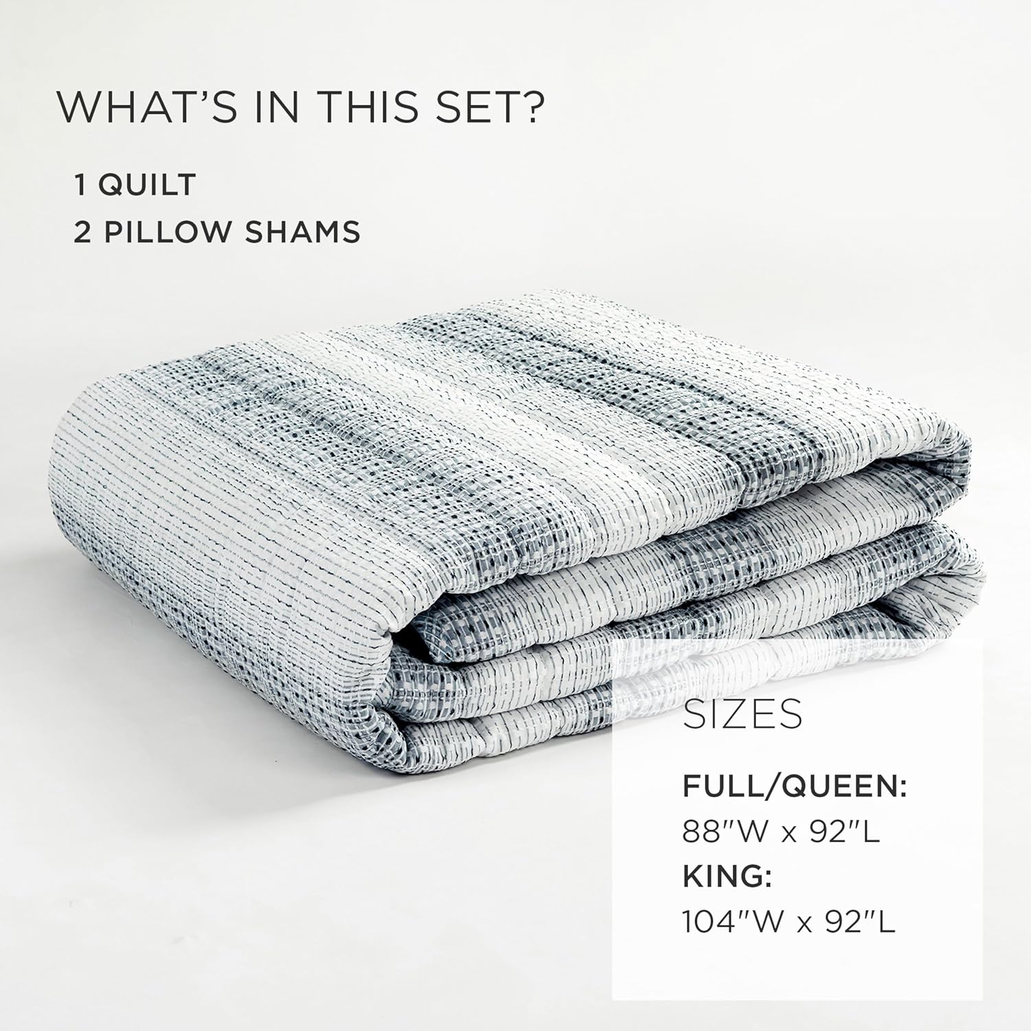 Lush Decor Yarn Dyed Textured Stripe Waffle Quilt Set, 3 Piece Set, King, Navy & White - Soft Waffle Bedding Set - Blue Quilt - Waffle Blanket - Minimalist, Modern & Farmhouse Bedroom Décor