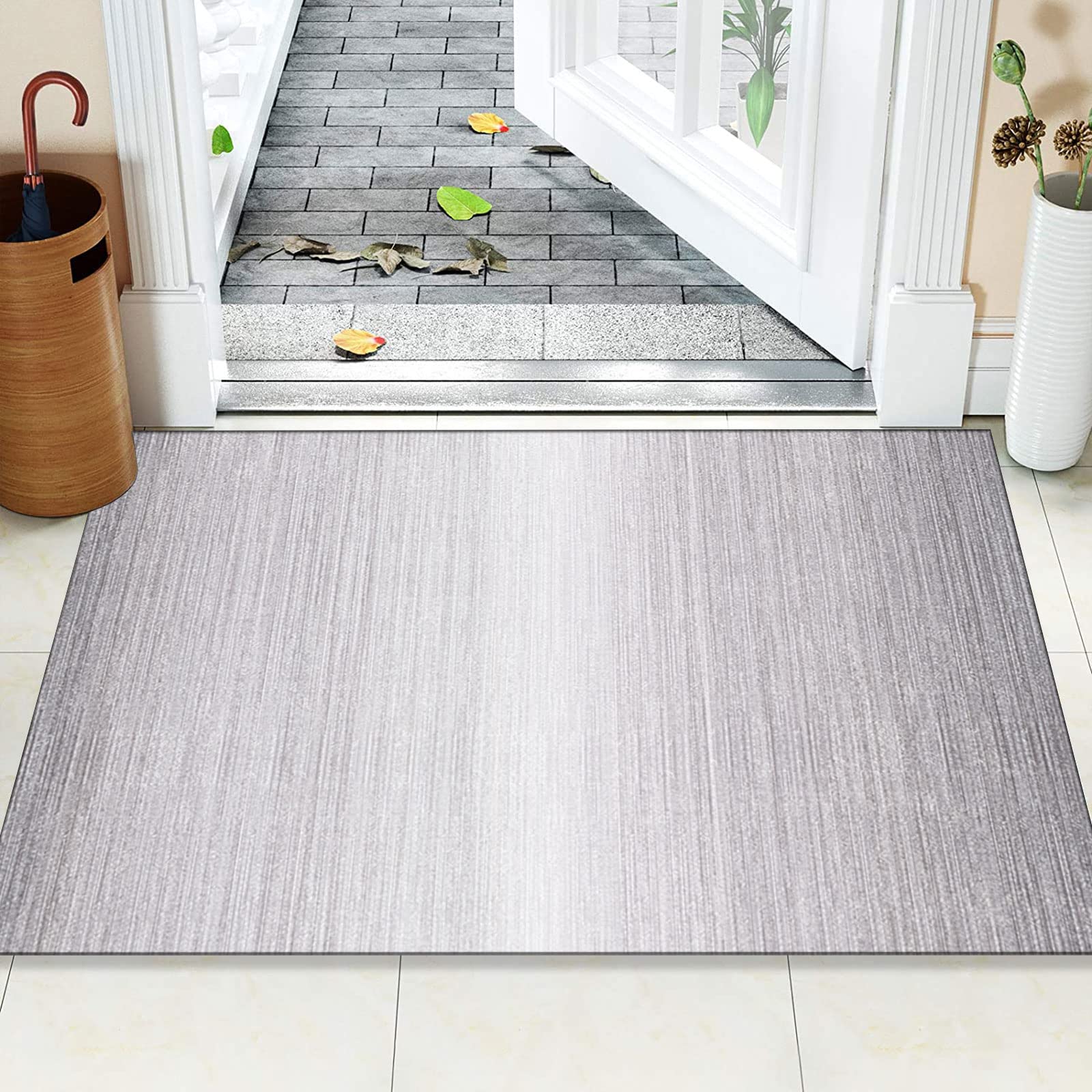 Läufer Teppich Flur rutschfest Teppich für Küche Wohnzimmer Modern Abstrakt Grau Farbverlauf Design