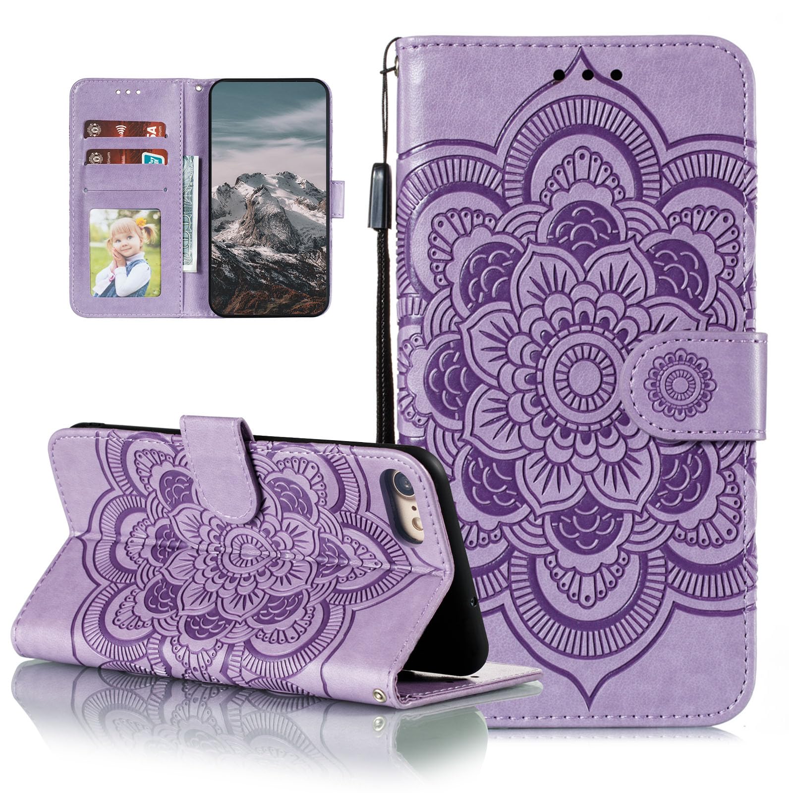 EYZUTAK Mandala Case for iPhone SE(5G) 2022 iPhone 7 iPhone 8 iPhone SE 2020, Premium Leather Flip Wallet Card Slots Magnetic Stand Ultra Slim Case