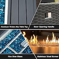 Vista 5 de Domi - Mesa de mimbre para fogata de gas propano de 43 pulgadas, 50,000 BTU con certificación CSA con mesa de aluminio similar a la madera