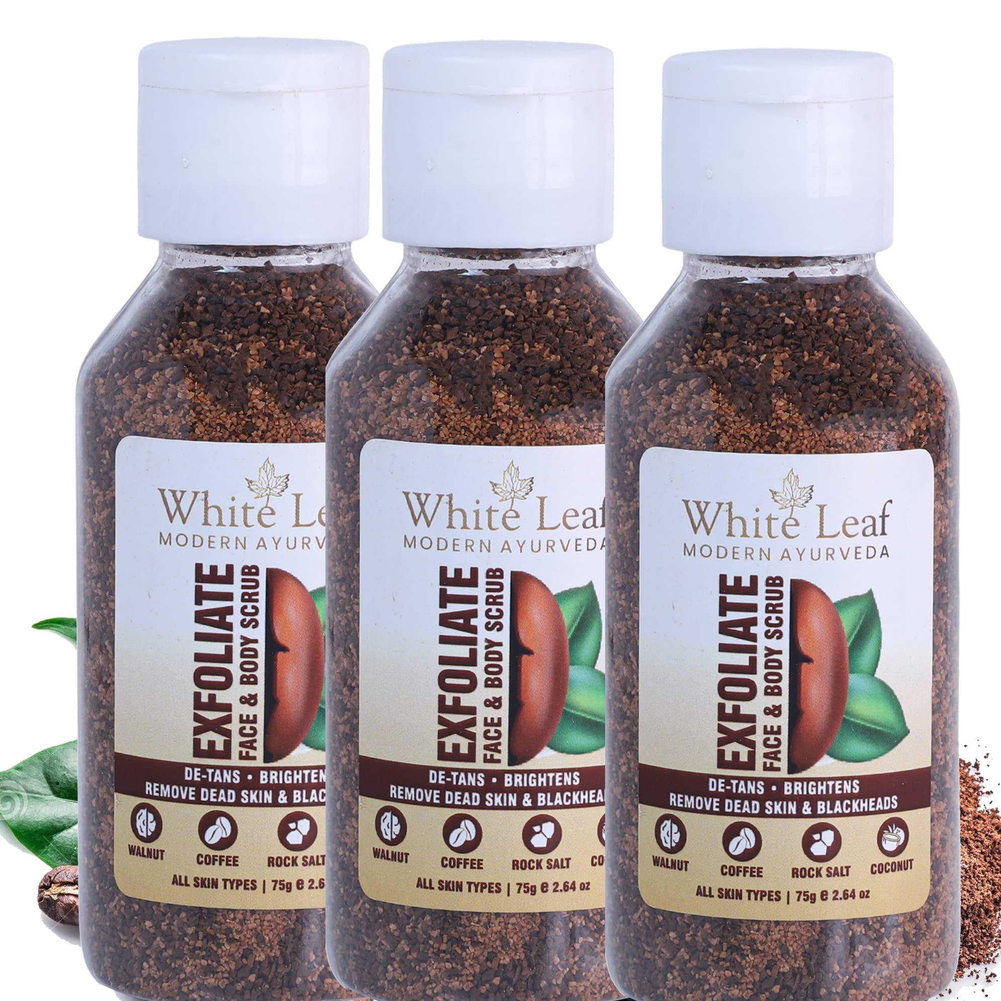 White Leaf Exfoliate Walnut Scrub 75g(Pack Of 3) For Face & Body With Coffee & Coconut For Dead Skin Cells & Tan Removal, Blackheads, Dirt & Pollution Free Skin-image-27