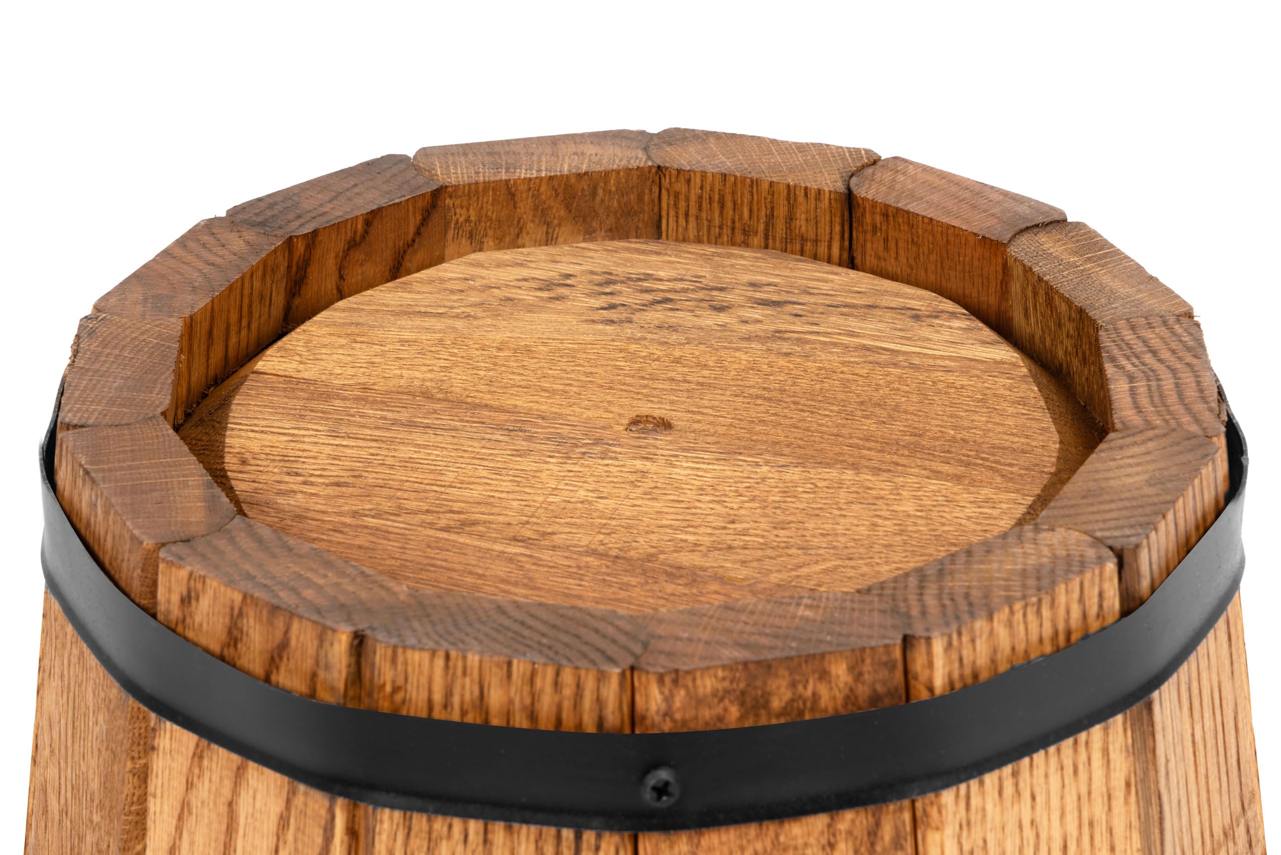 Großer Eichen Holz Blumentopf Runder Garten Pflanzkübel mit Metallringen, Dekoratives Holzfass als Pflanztopf – Wetterfeste Blumenkübel für draußen, Balkon, Terrasse & Garten (Ø50 x H31)