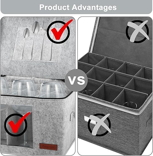 Miniatura 5 de Paquete de 2 cajas de almacenamiento para copas de vino con divisores, contenedores de almacenamiento de cristalería para embalaje y mudanza, cajas