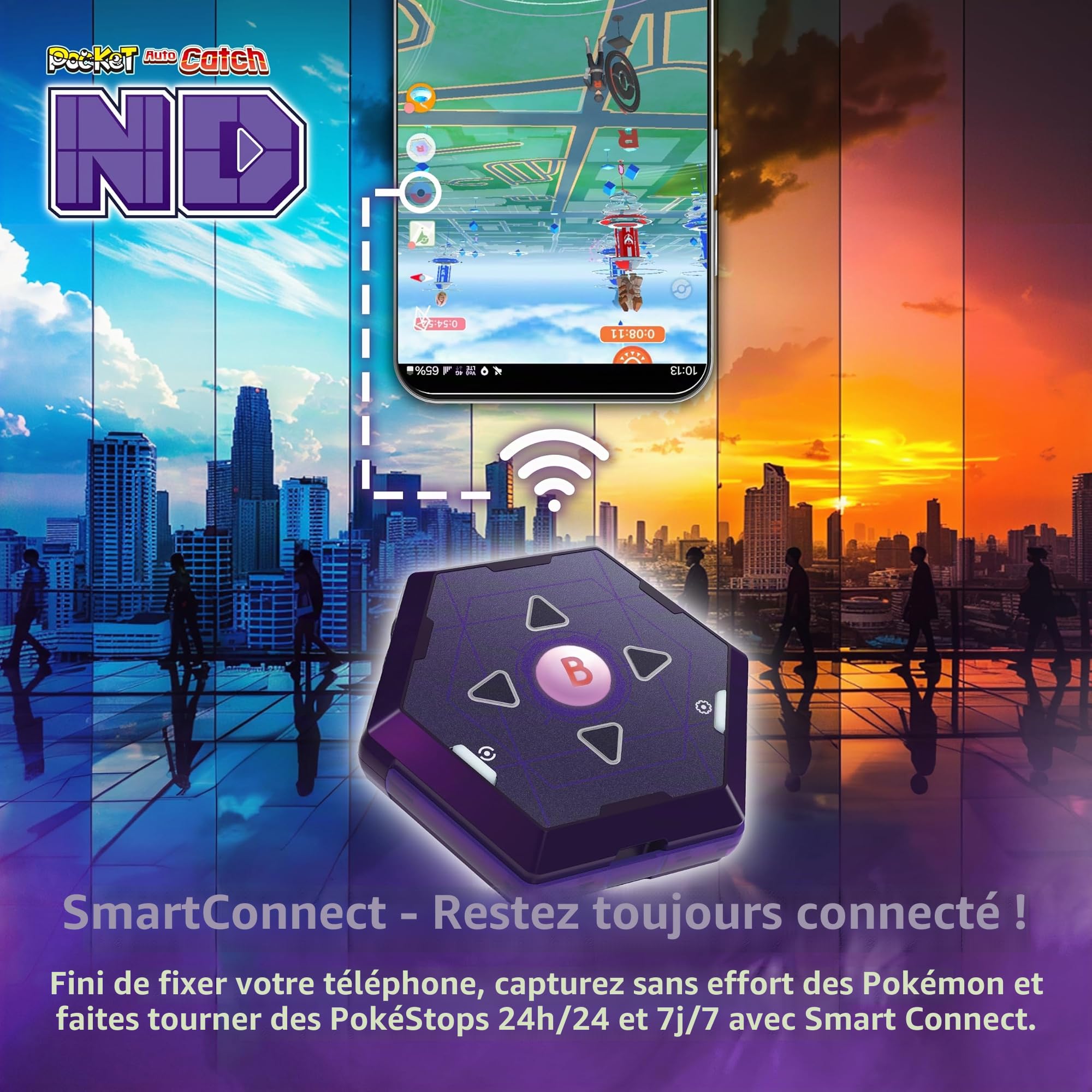 Brook Auto Catch ND Édition Exclusive Officielle – Dispositif Auto Catch Pokémon, Double Compte, Recharge USB‑C, Bracelet ND (Noir), Porte‑clés Inclus
