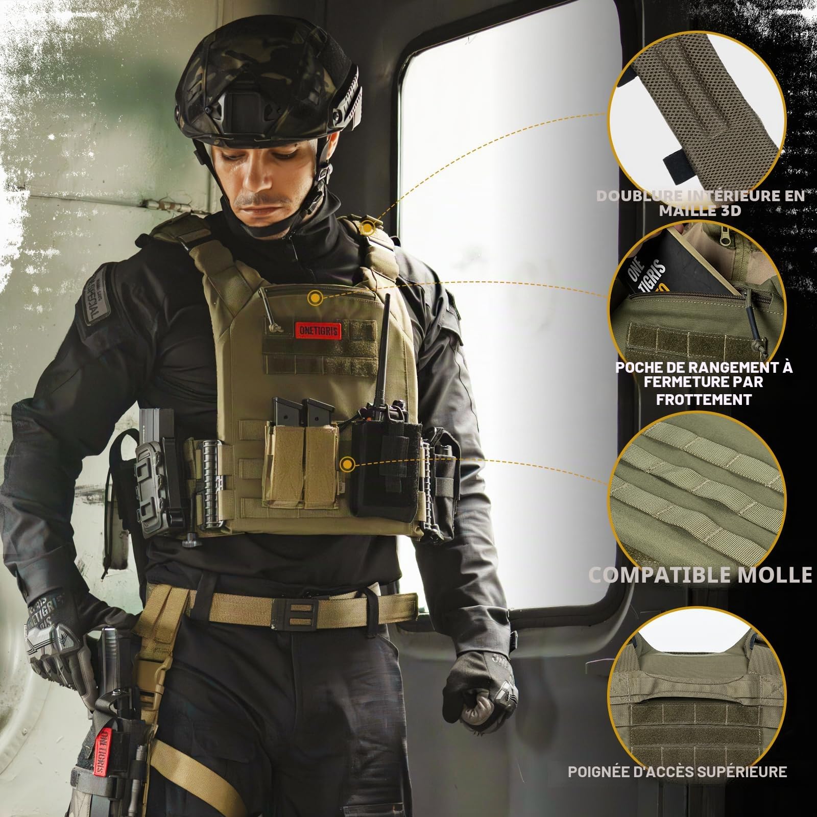 OneTigris FYR Gilet Tactique Airsoft Gilet Porte Plaque - Réglable et Respirant - Gilet par Balle pour Paintball Police