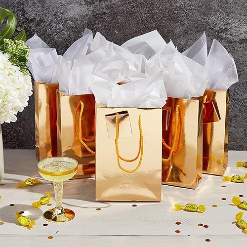 Miniatura 2 de Sparkle and Bash Paquete de 20 mini bolsas de regalo doradas metálicas, pequeñas, de 5.45 x 7.8 x 2.45 pulgadas con asas y papel de seda, ideales