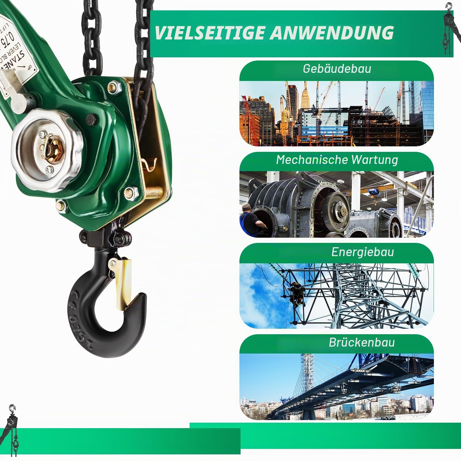 STANEW Hebelzug Kettenzug 0,75t, Hubhöhe bis 1,4m, Kette aus robustem Carbonstahl G80, mit 360° drehbarer Haken | Kette aus Kohlenstoffstahl G80, Haken 360° schwenkbar, mit Linguet. Kompakt, ideal für Werkstatt, Baustelle, Garage
