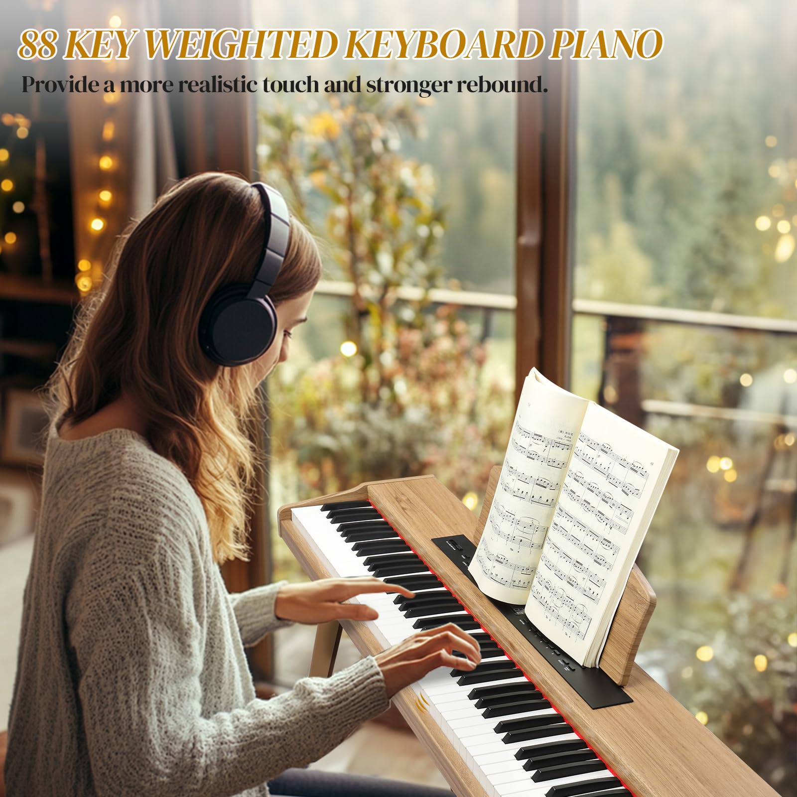 Ktaxon 88 Key Keyboard Piano Set, Full Size Digital Piano with Multi-Adjustable Height Bench, Powerful Functional Panel, Professional 3 Pedal Unit and Dual Mode Connectivity for Beginner(Wood)