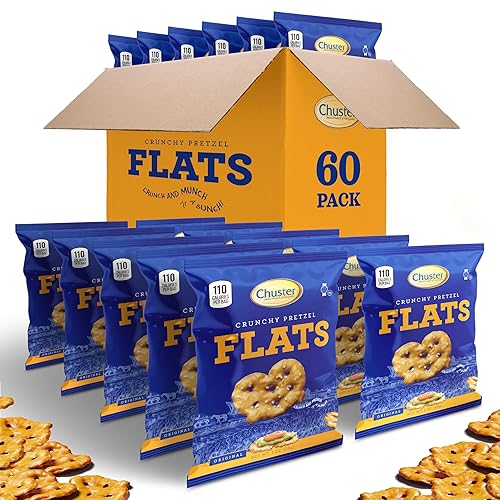 Chuster Grab & Go Pretzels - Paquetes de pretzels Pretzel plano crujiente, duro y anticuado en 60 bolsas individuales para aperitivos, delicioso