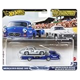 Hot Wheels Team Transport Culture Die-cast Cars, Mercedes-Benz 300 SL, MB Blaues Wunder Flatbed Truck, 1:64 Scale Model