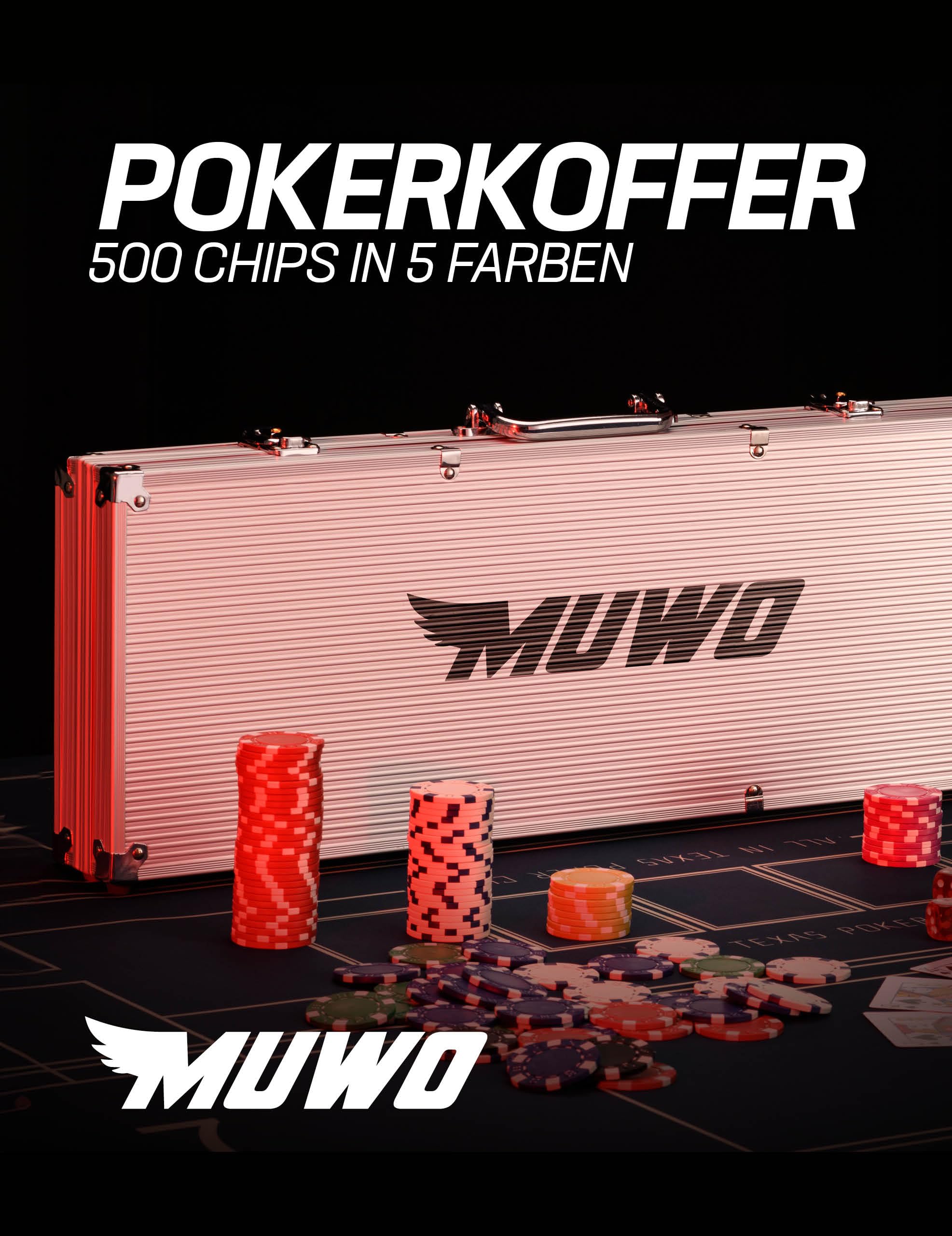 MUWO Coffret de poker All In avec 300 ou 500 jetons - Kit complet de casino dans un coffret en aluminium pratique (500 jetons)