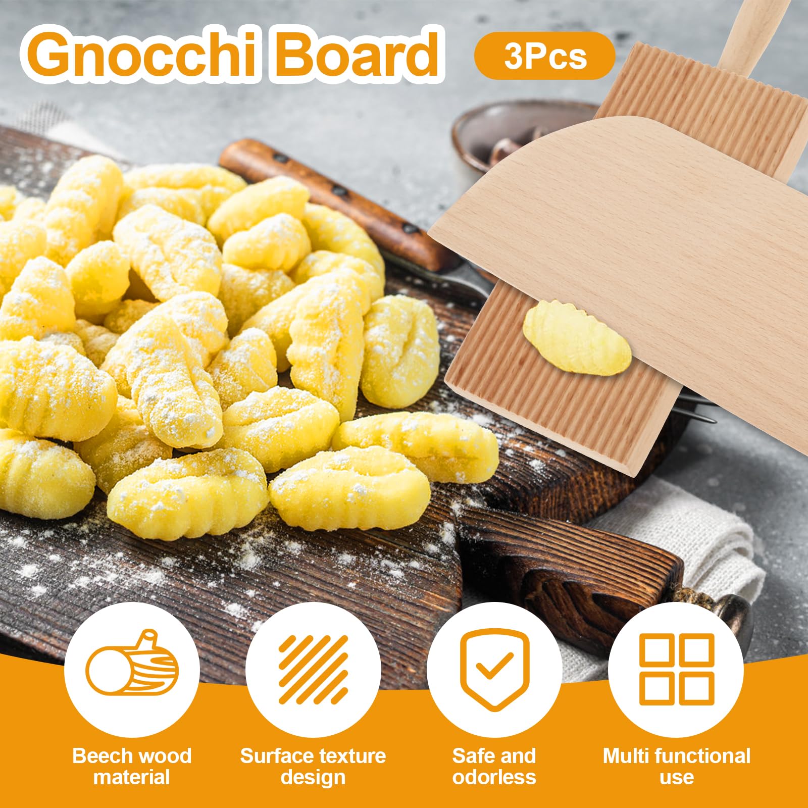FALESOUL 2Pcs Wooden Gnocchi Board, Natural Beechwood Pasta Board for Perfect Homemade Pasta, Pasta Making Tools Roller for Home Restaurant Kitchen Noodle Pasta Cutlery Gift