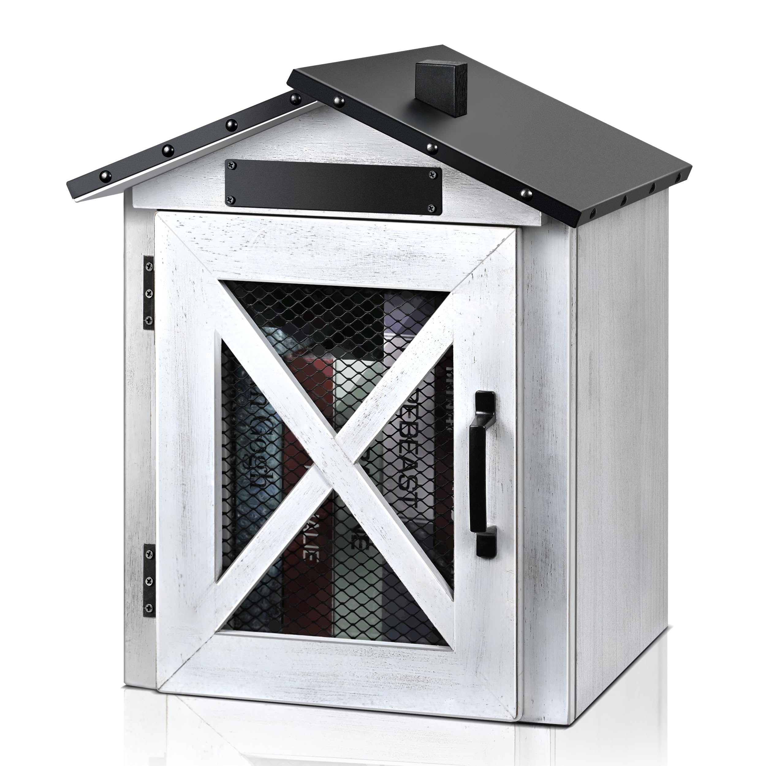 Outdoor Book Sharing Box, Waterproof Tin Roof Wooden Book Exchange Cabinet for Communities, Neighborhoods, and Schools, DIY Literature Storage for Books, Magazines, and Art (White Farmhouse)