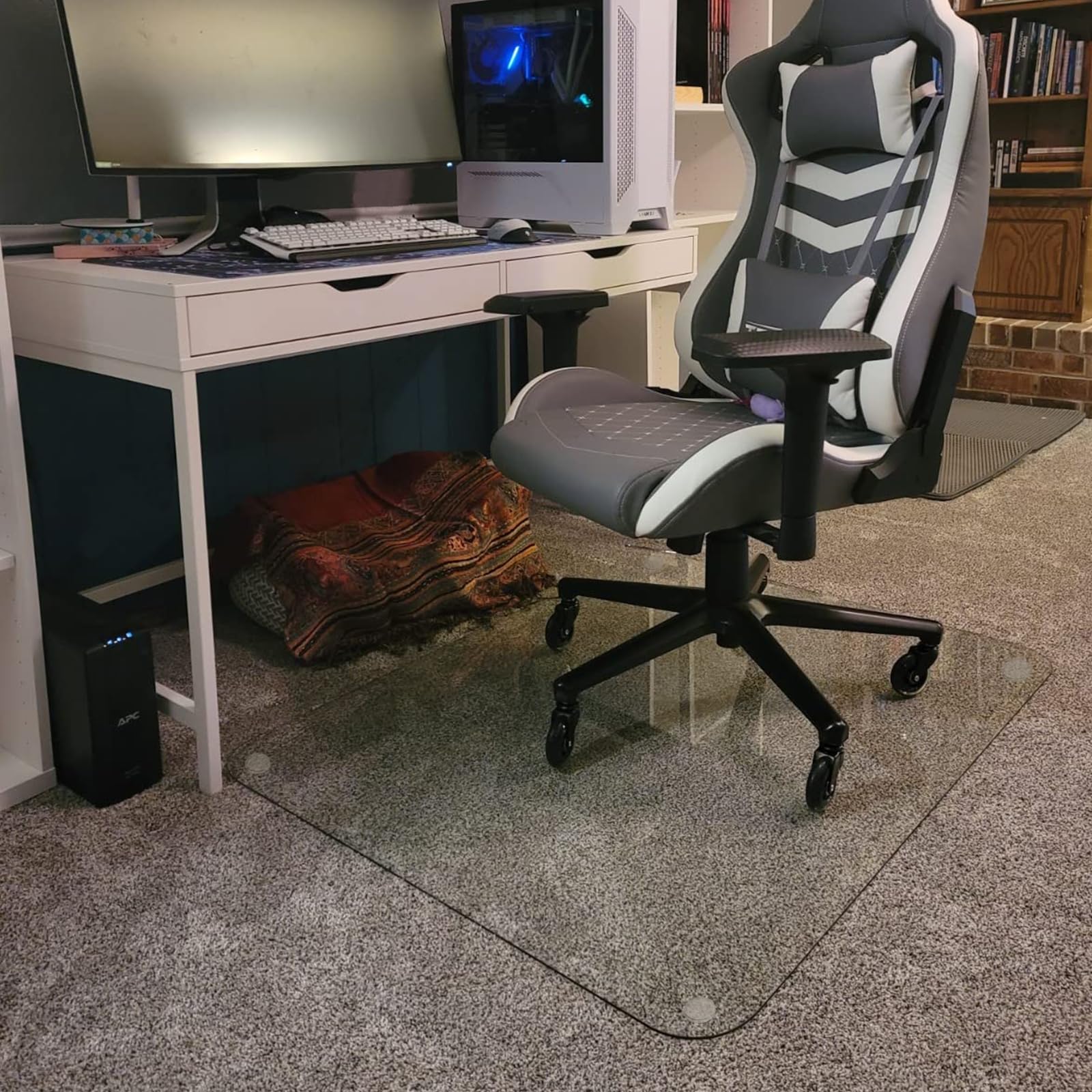 VSARHouse Premium Tempered Glass Chair Mats with Beveled Edge, 46" x 36" Glass Office Chair Mat for Carpeted Floors and Hard Floors, Glass Floor Mats with Non-Slip Pads, Effortless Rolling