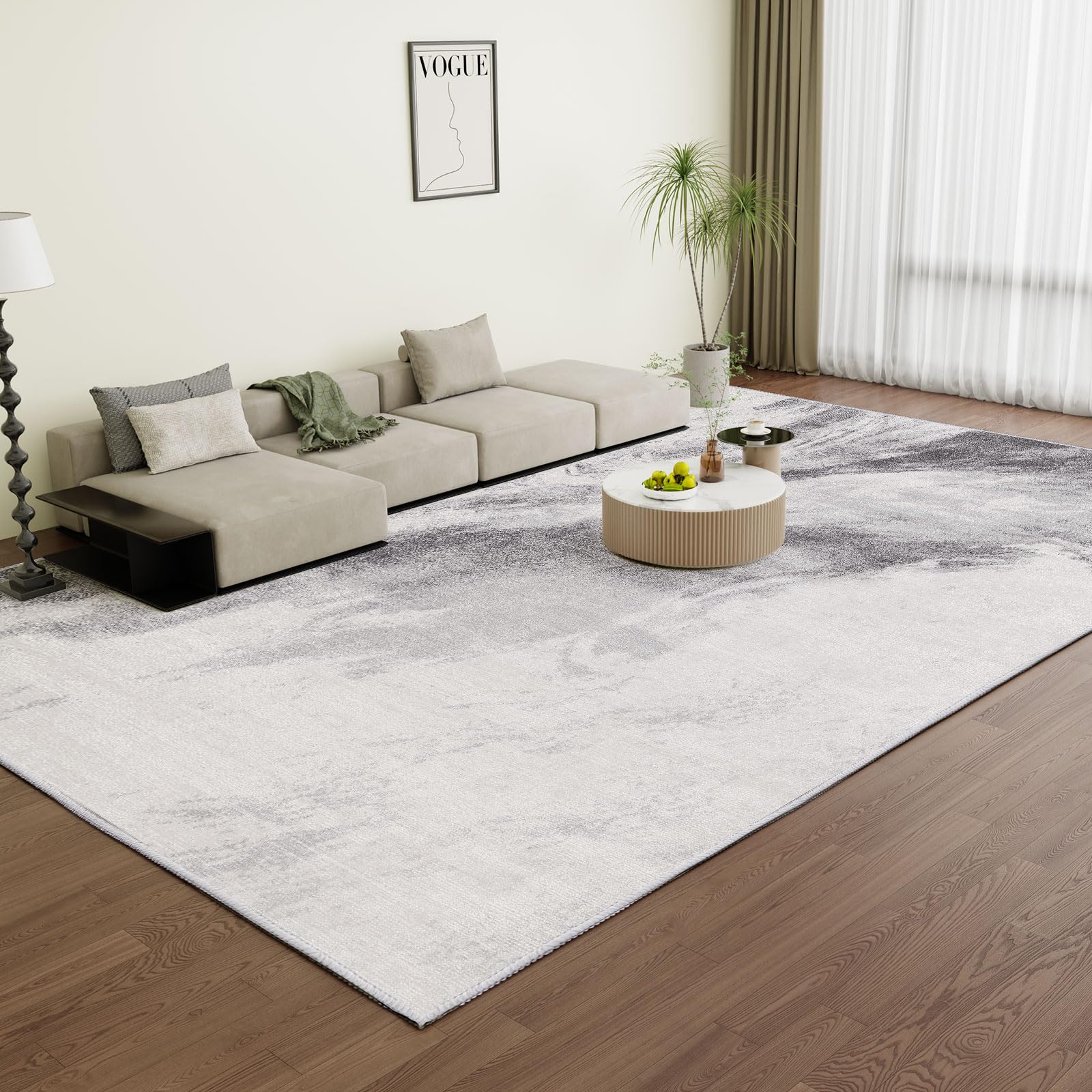 Vamcheer Tappeto da soggiorno a pelo corto, grande e moderno, lavabile, antiscivolo, super morbido, per camera da letto, studio, ufficio, colore grigio chiaro, da 240 x 340 cm