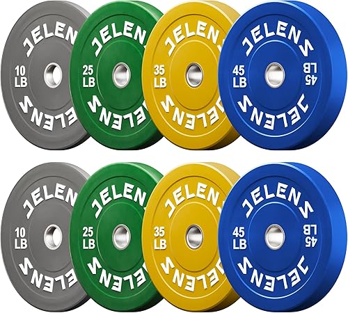 Miniatura 16 de Juego de Placas de Peso para Barra Olímpica JELENS, Juego de Pesos de Goma de 2 Pulgadas Negro/Colorido para Entrenamiento de Fuerza y Levantamiento