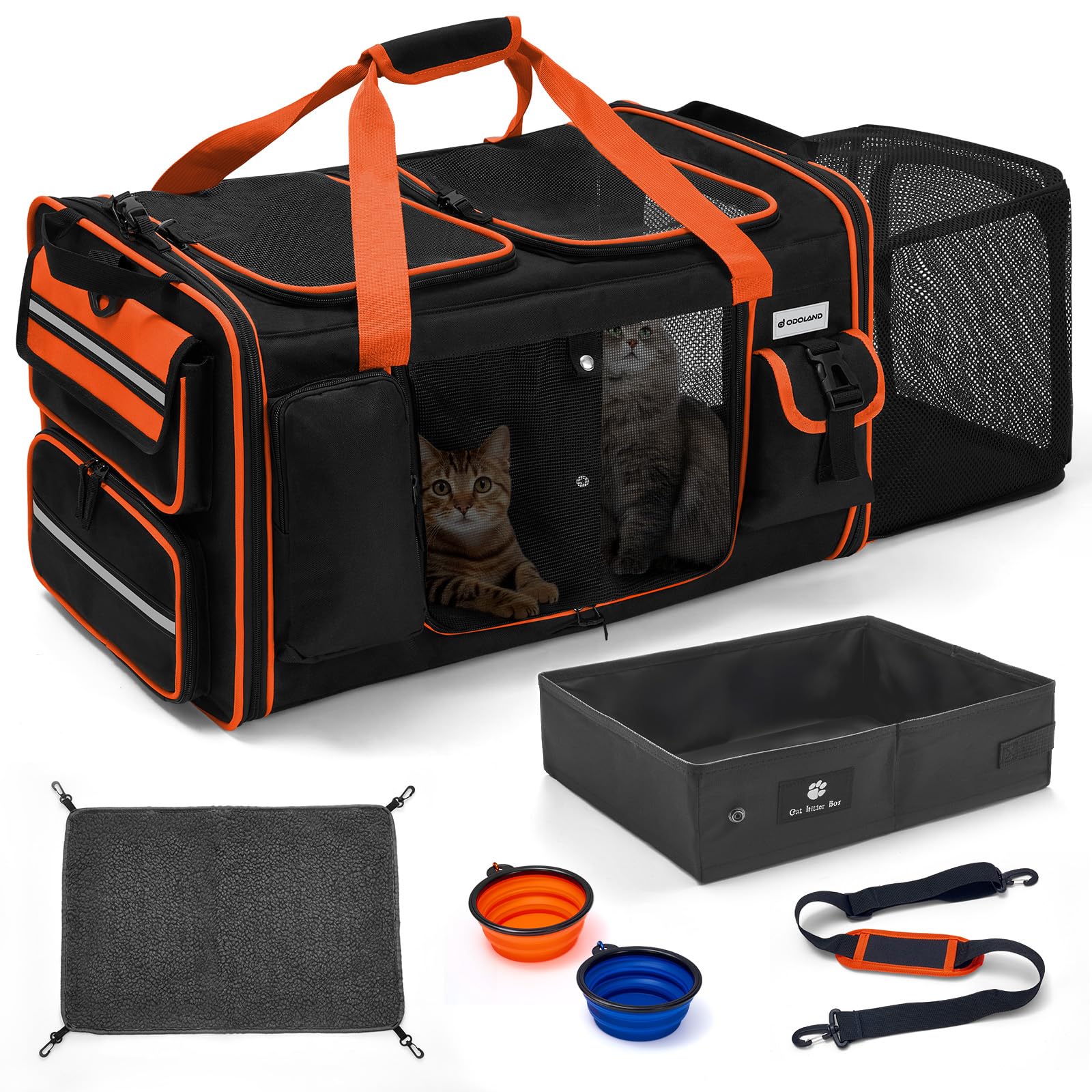 Expandable Extra Large Cat Carrier for 2 Cats with Litter Box for Kitten, Large Cat Small Dog Pet - Collapsible Double Cat Large Pet Carrier for Car Travel Outdoor Camping