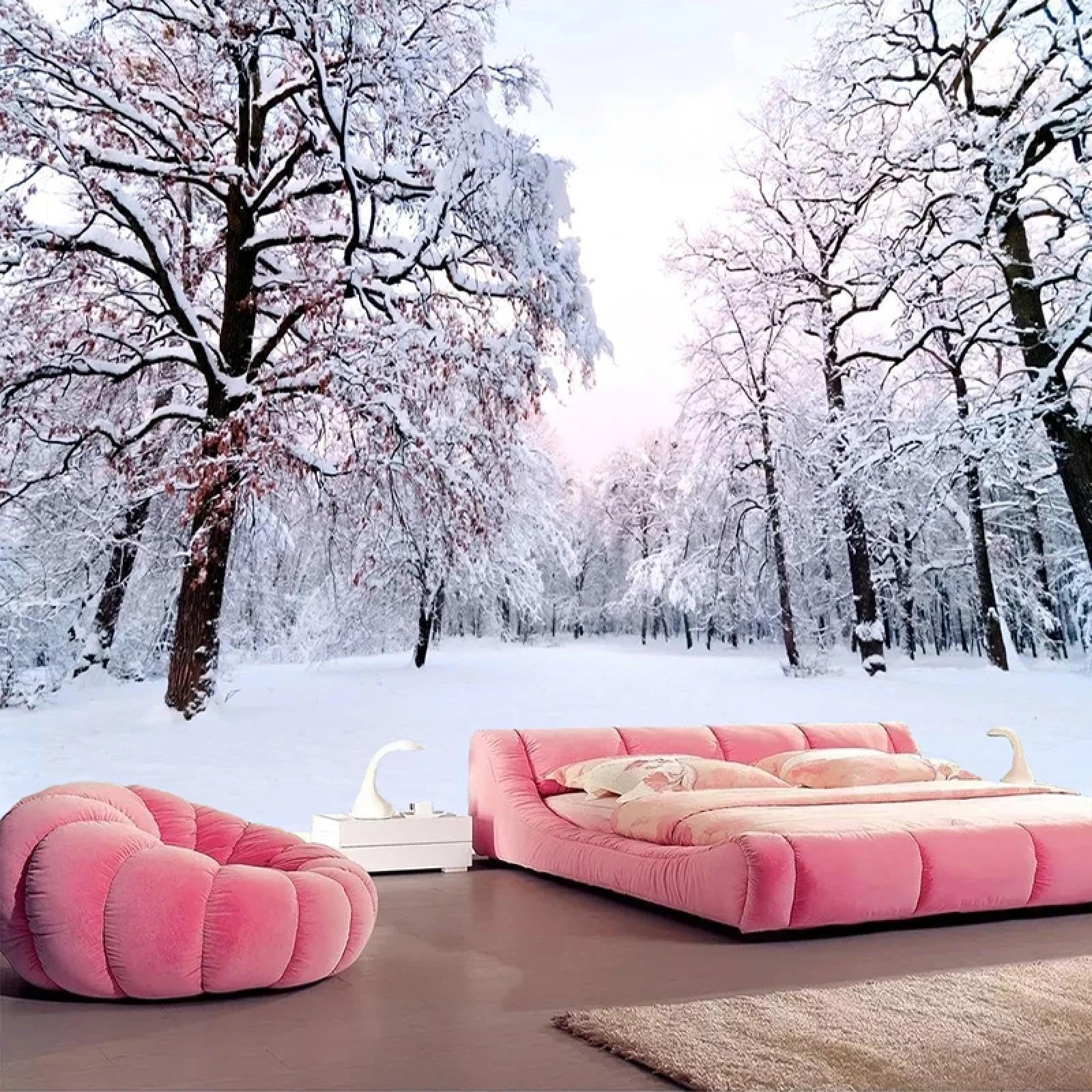 Papier peint décoratif forêt neige : peinture murale 3D salon en PVC autocollant adhésif