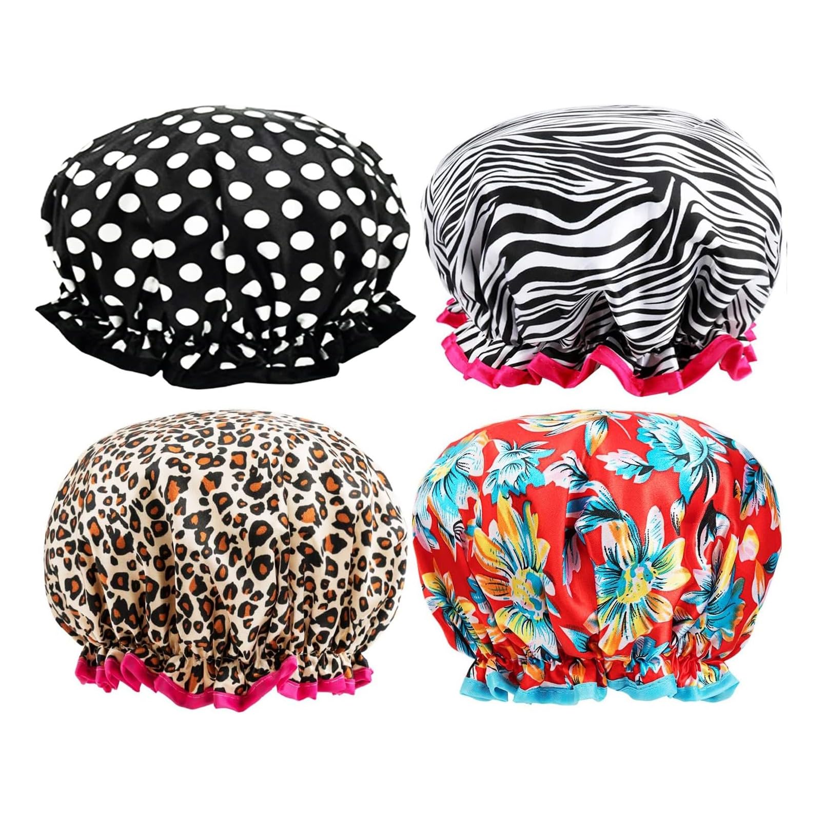 TRHDFW Shower Cap, Luxury Double Layer Silky Satin Shower Caps for Women Long Hair Large Waterproof Shower Cap Men