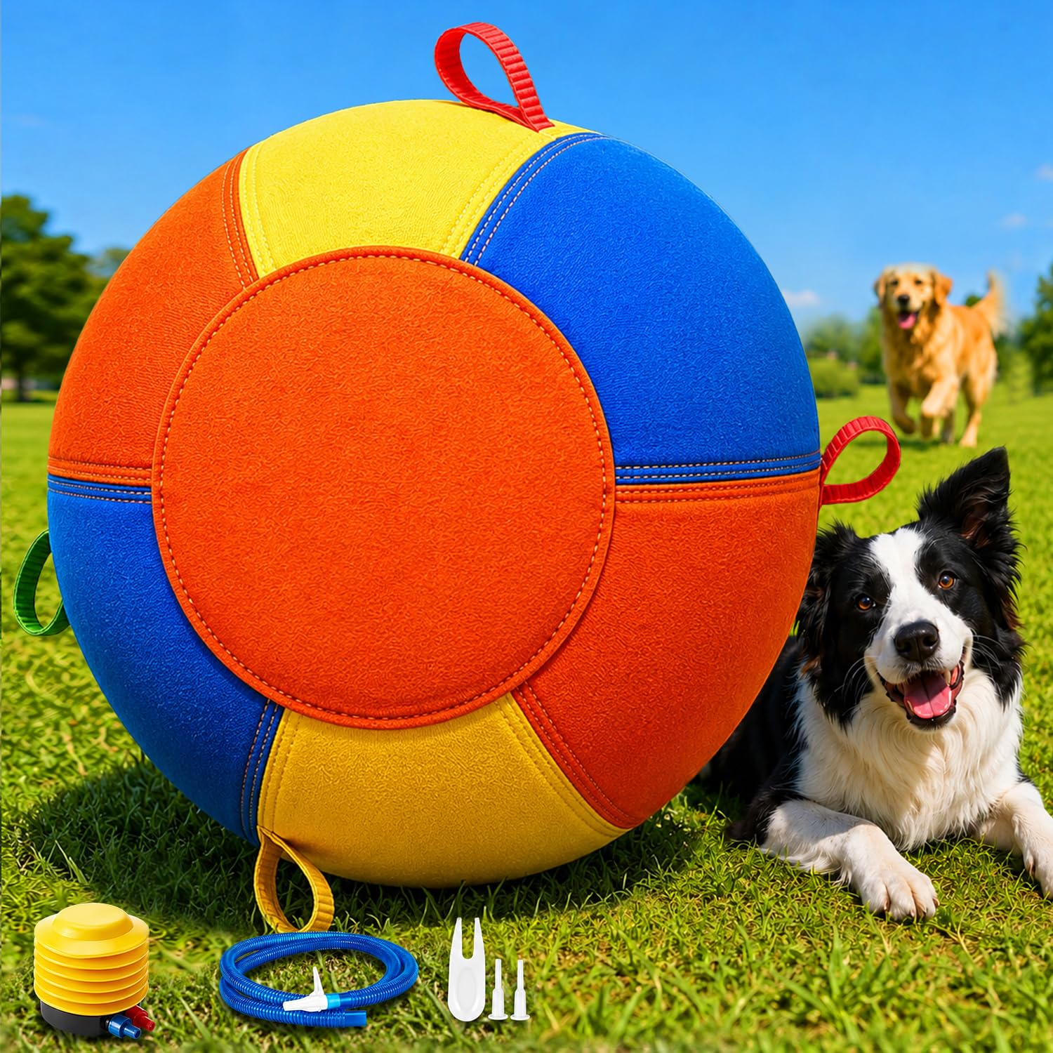 Photo 1 of ROSUIH 22 Inch Herding Ball for Dogs, Push & Chase Training Ball with Heavy-Duty Oxford Fabric Cover for Active Medium Dogs, Border Collies, Australian Shepherds & Blue Heelers, Multi-Color, (Large)