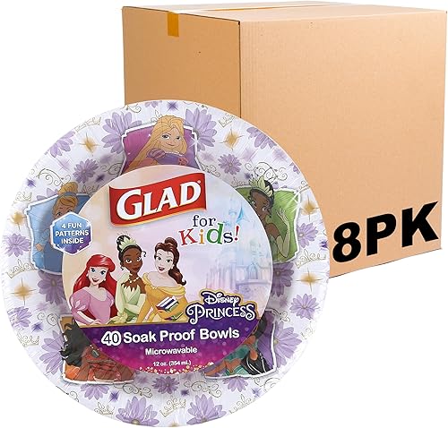 Miniatura 7 de Glad Cuencos de papel de princesa Disney para niños, tapas no incluidas, marco floral, cuenco de princesas para uso diario, 6 onzas, 32 unidades