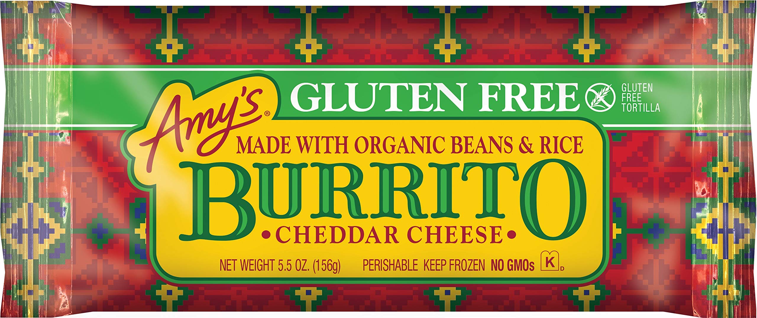 Amy's Frozen Meals, Cheddar Cheese Burrito with Beans and Rice, Gluten Free, 5.5 oz