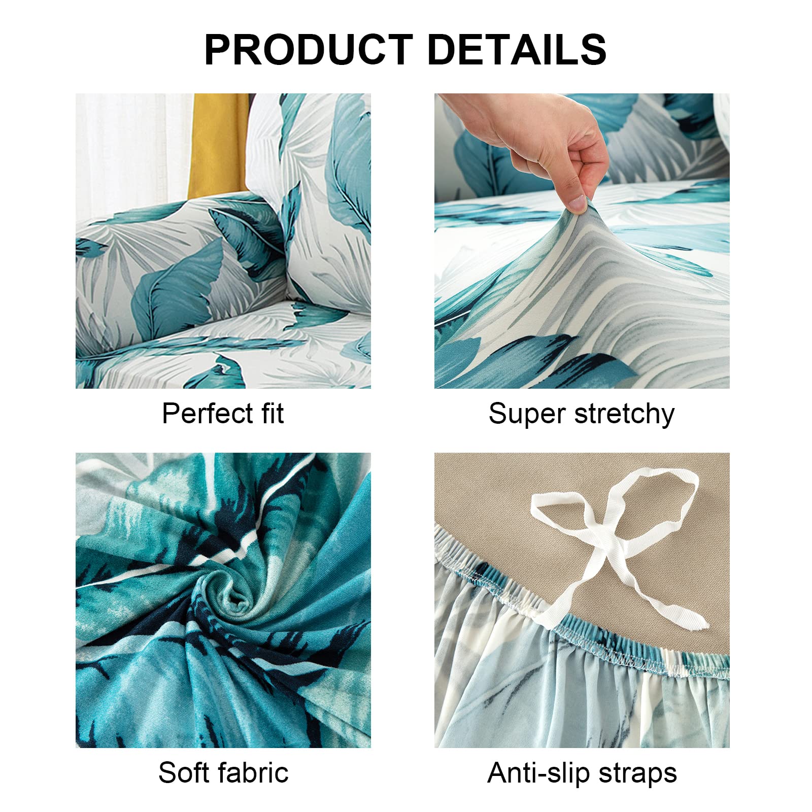 Jaotto Copridivano 4 Posti Elasticizzato, Fodera per Divano Elasticizzato Fantasia Antiscivolo Antimacchia, Copridivano con Braccioli Tessuto Super Morbido Universale(Foglie Bianche,4 Posti)