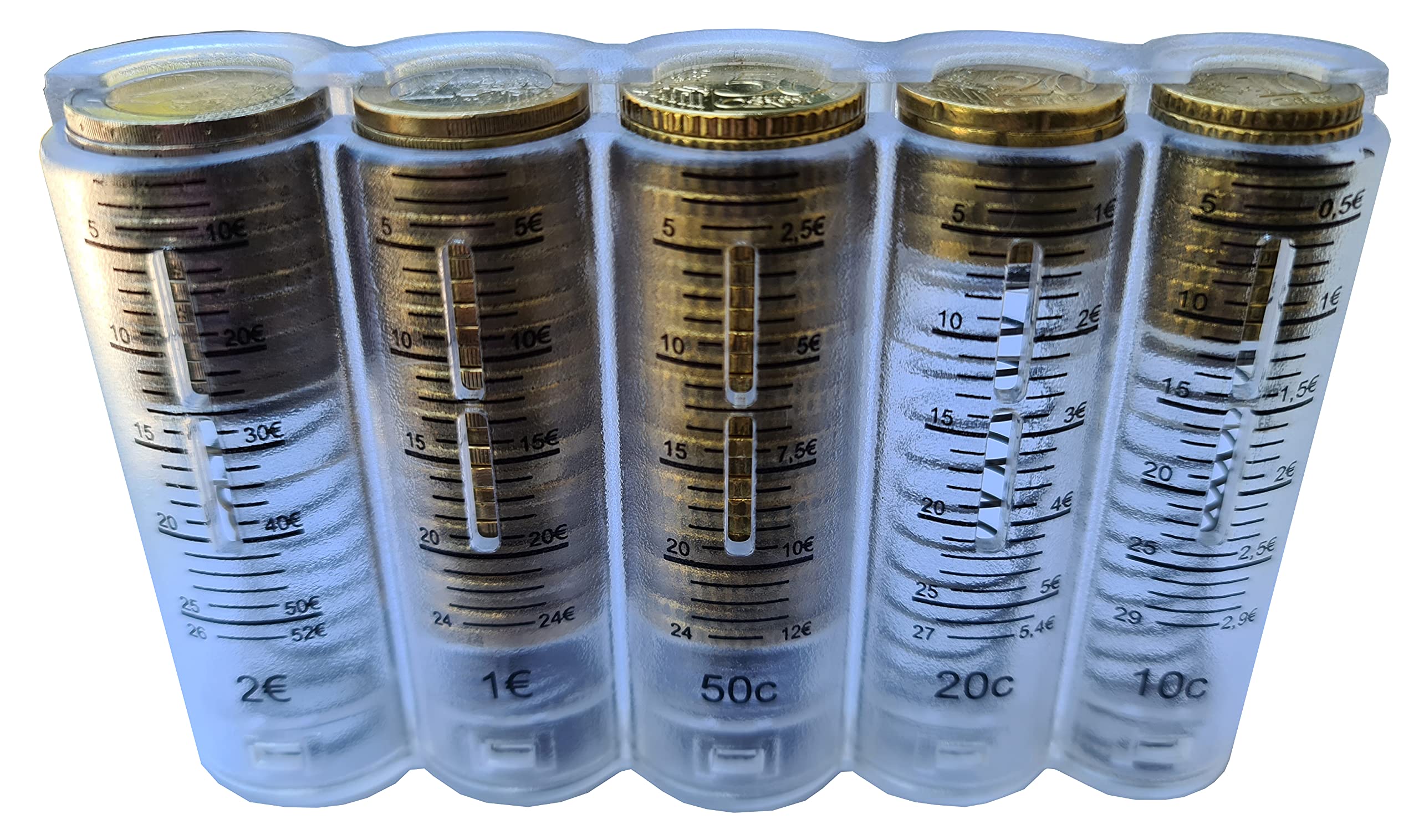 Monnayeur Distributeur de Monnaie Transparent et gradué des 5 Pièces d'Euro, idéal pour nos sacoches de Serveurs, Serveuses, Chauffeurs de Taxi, Bus,Commerçants Fabriqué en Europe